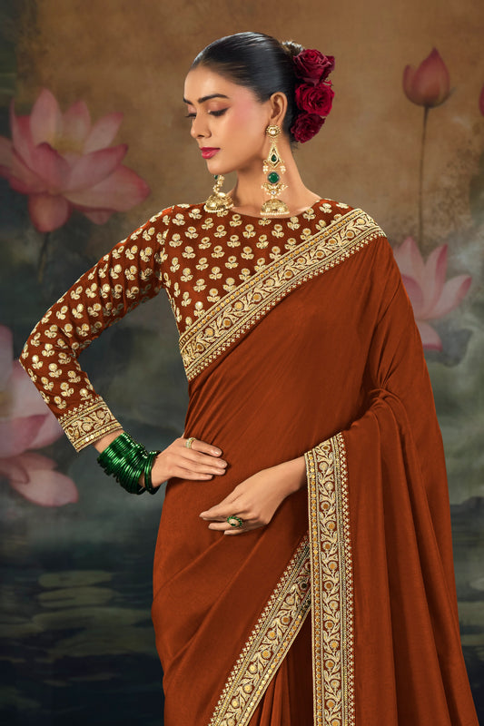 Brown Embroidered Munga Silk Saree-SAR12279_2_SareeButa.com