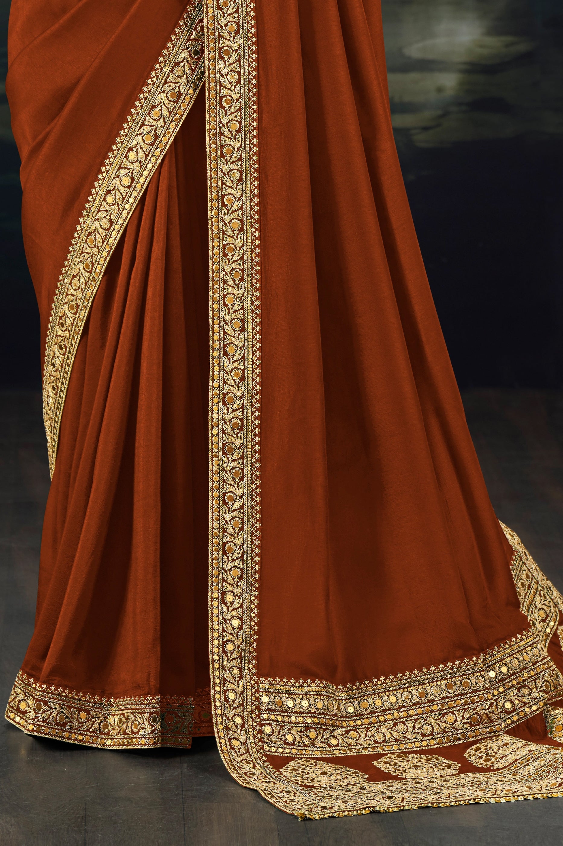 Brown Embroidered Munga Silk Saree-SAR12279_3_SareeButa.com