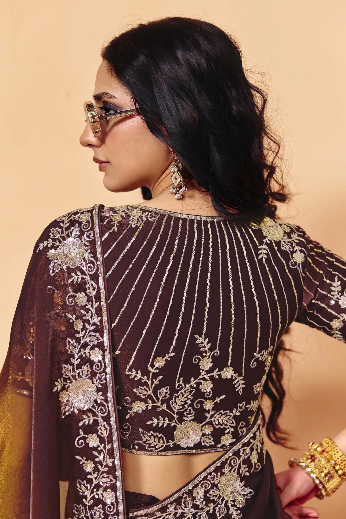 Brown Embroidered Satin Organza Saree-SAR12268_3_SareeButa.com