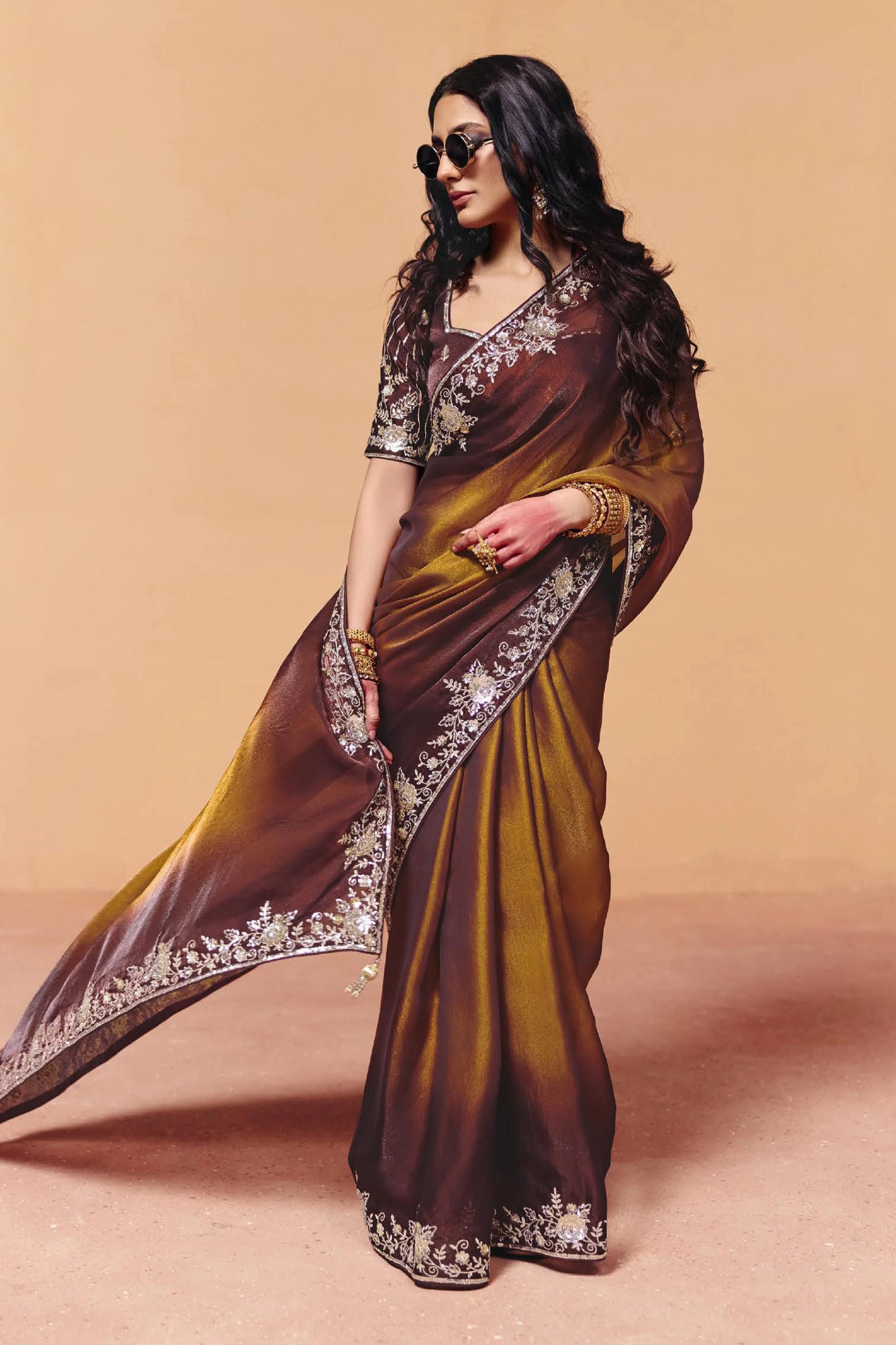 Brown Embroidered Satin Organza Saree-SAR12268_4_SareeButa.com