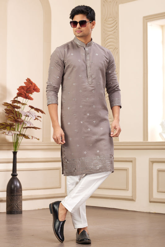 Brown Embroidered Silk Kurta Pajama-MW17_1_SareeButa.com