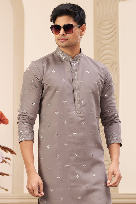 Brown Embroidered Silk Kurta Pajama-MW17_2_SareeButa.com