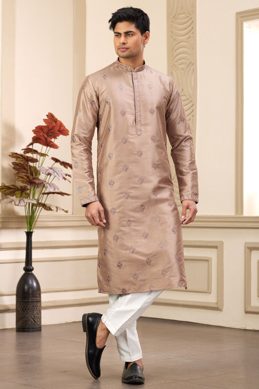 Brown Embroidered Silk Kurta Pajama-MW22_1_SareeButa.com