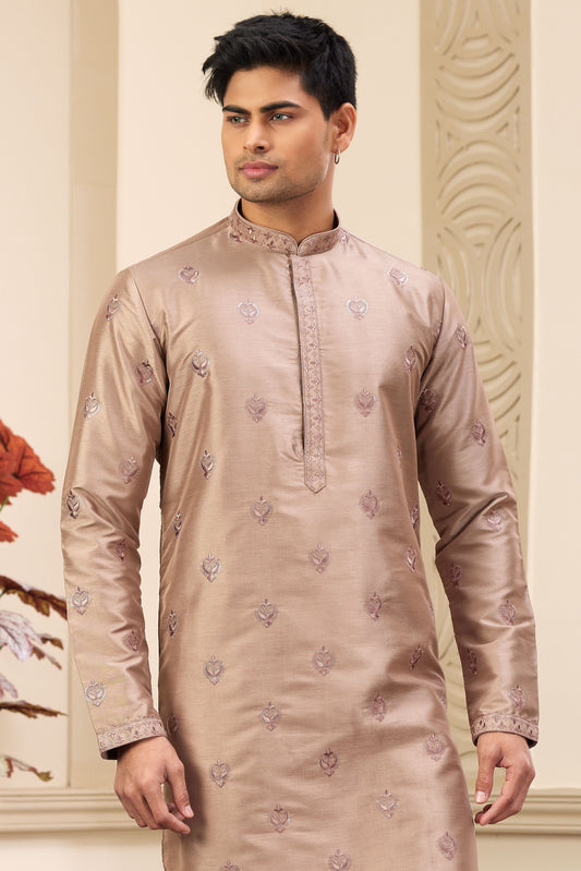 Brown Embroidered Silk Kurta Pajama-MW22_2_SareeButa.com