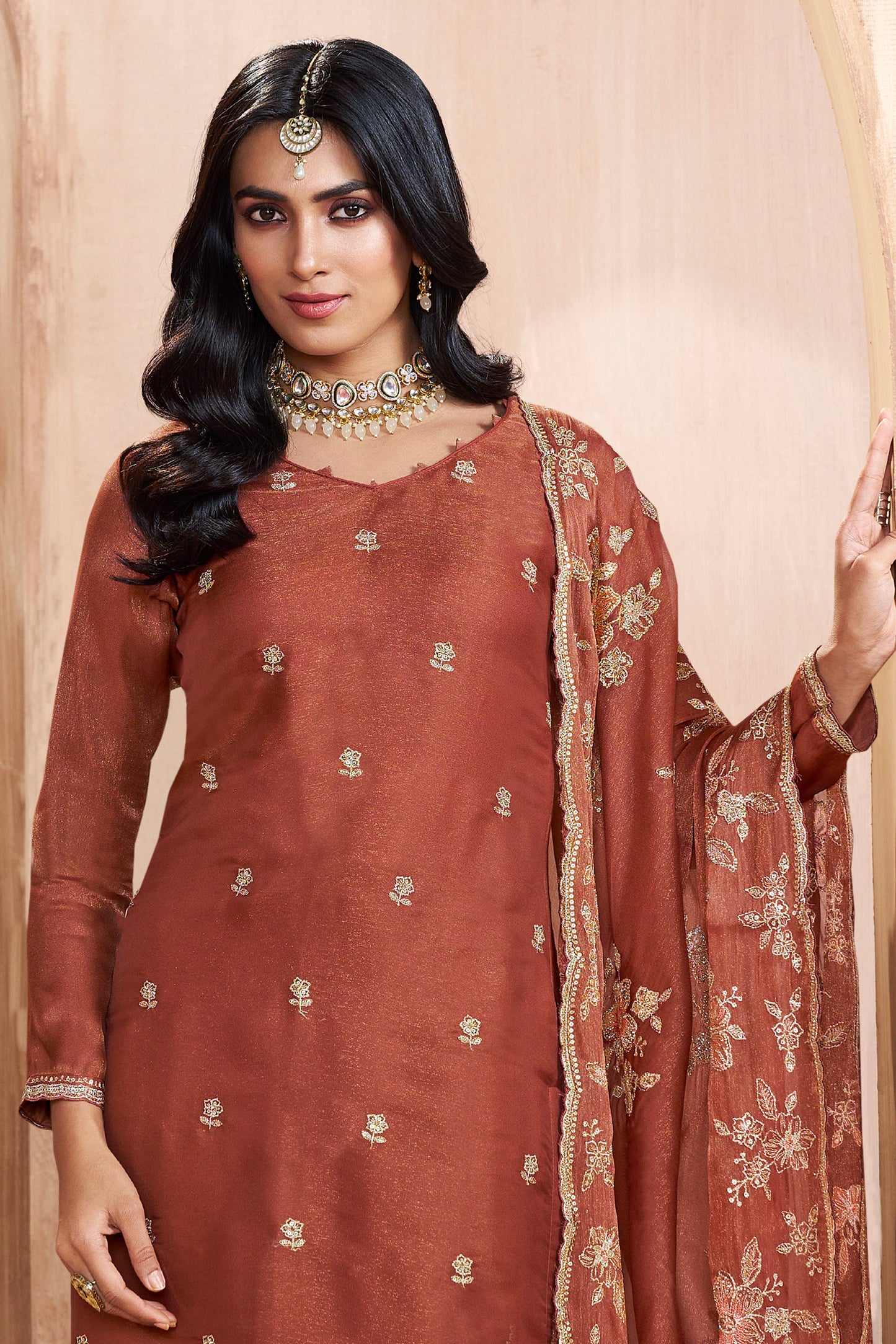 Brown Embroidered Silk Suit-SAR11748_3_SareeButa.com