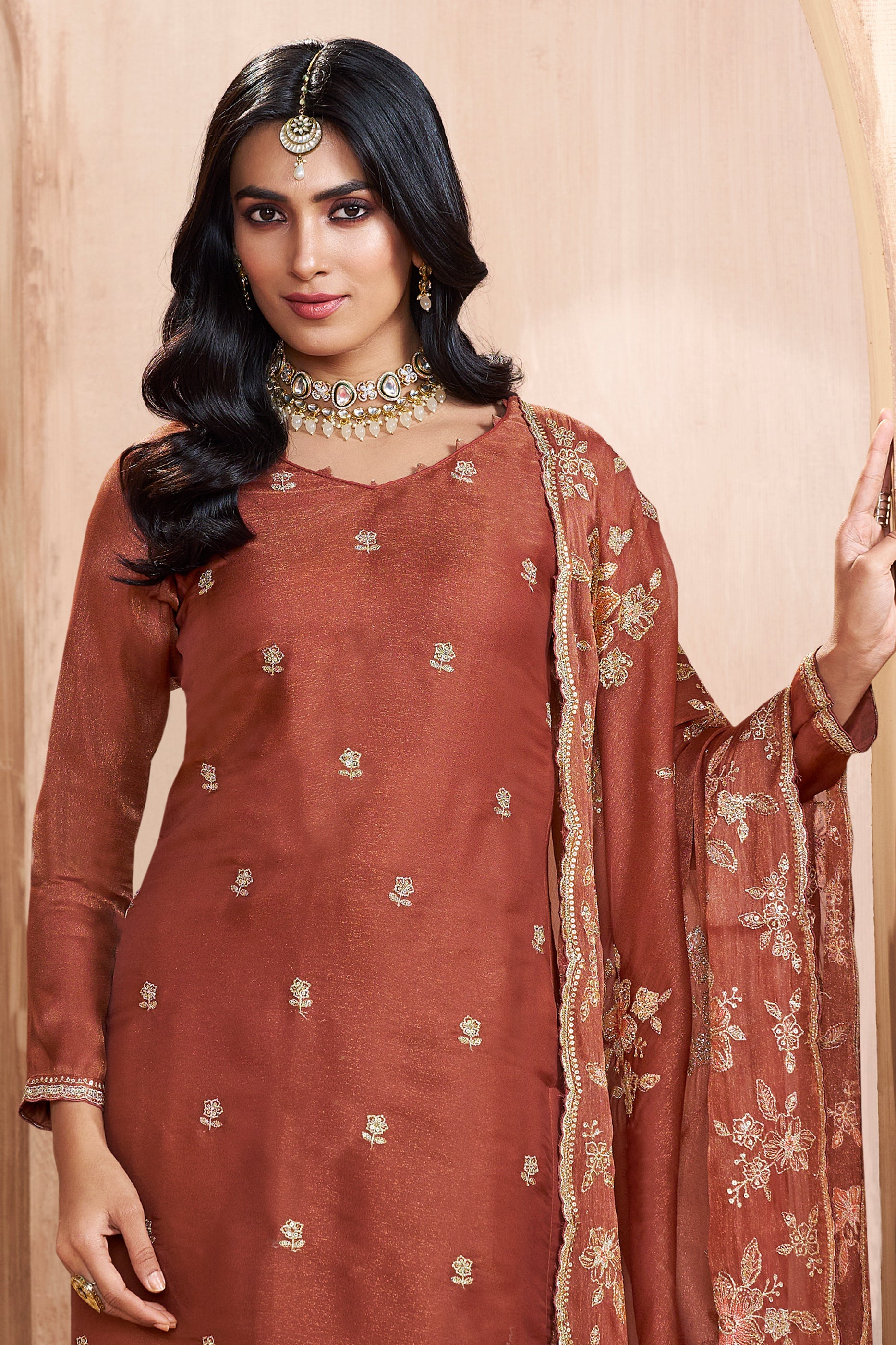 Brown Embroidered Silk Suit-SAR11748_3_SareeButa.com