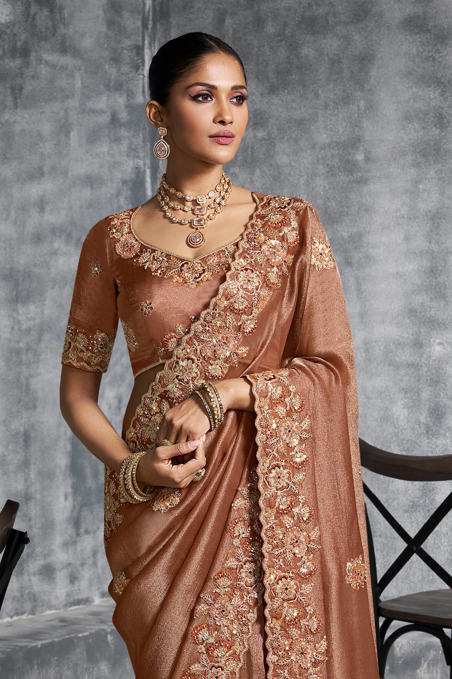 Brown Embroidered Tissue Silk Saree-SAR10453_4_SareeButa.com