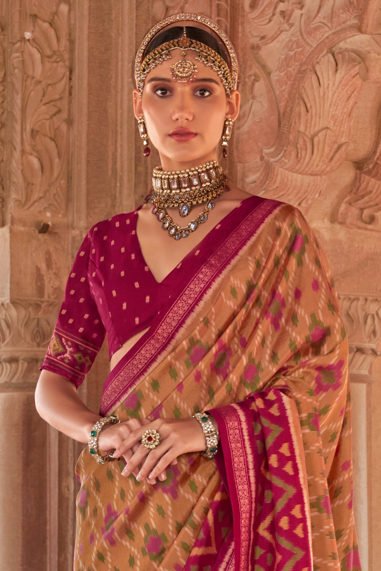 Mustard Yellow Georgette Patola Saree-ZB134182_3_SareeButa.com