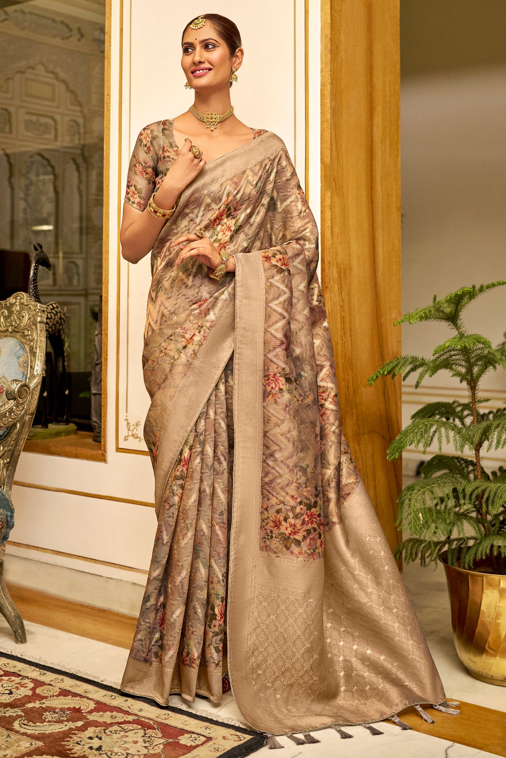 Brown Organza Silk Saree-ZB132133_1