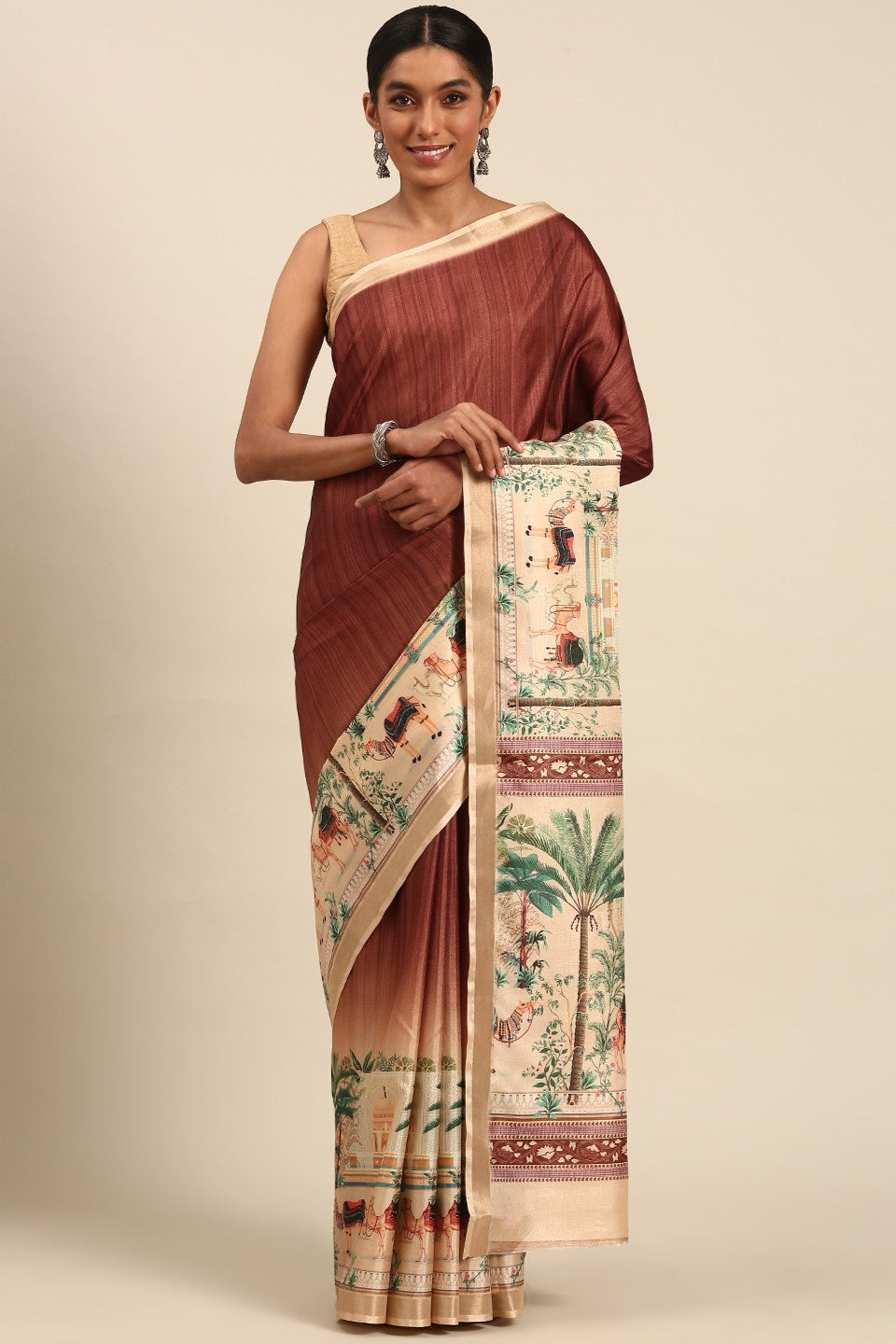 Brown Printed Cotton Saree-ZB132976_1_SareeButa.com