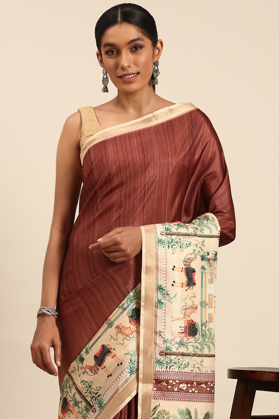 Brown Printed Cotton Saree-ZB132976_2_SareeButa.com