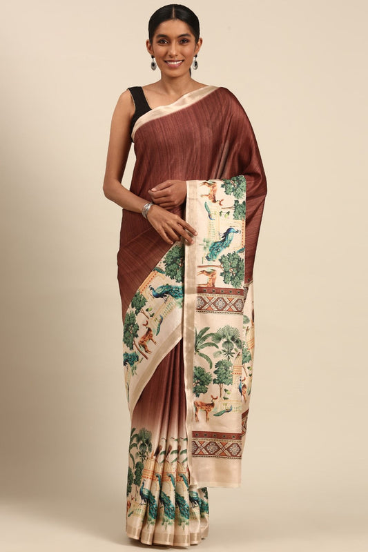 Brown Printed Cotton Saree-ZB132986_1_SareeButa.com