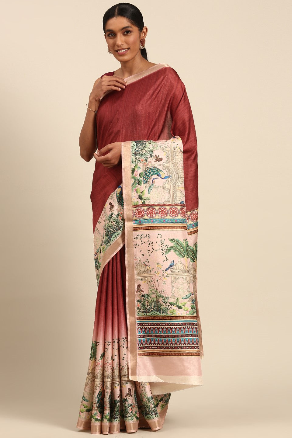 Blush Pink Printed Cotton Saree-ZB133444_1_SareeButa.com