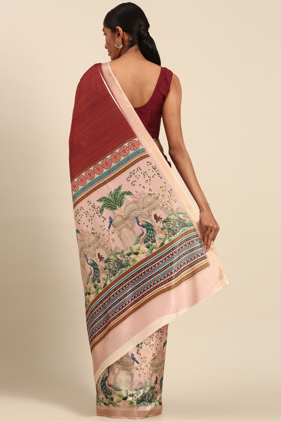 Blush Pink Printed Cotton Saree-ZB133444_3_SareeButa.com