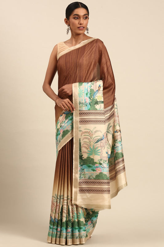 Brown Printed Cotton Saree-ZB133445_1_SareeButa.com