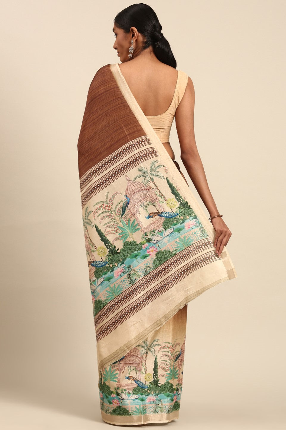 Brown Printed Cotton Saree-ZB133445_3_SareeButa.com