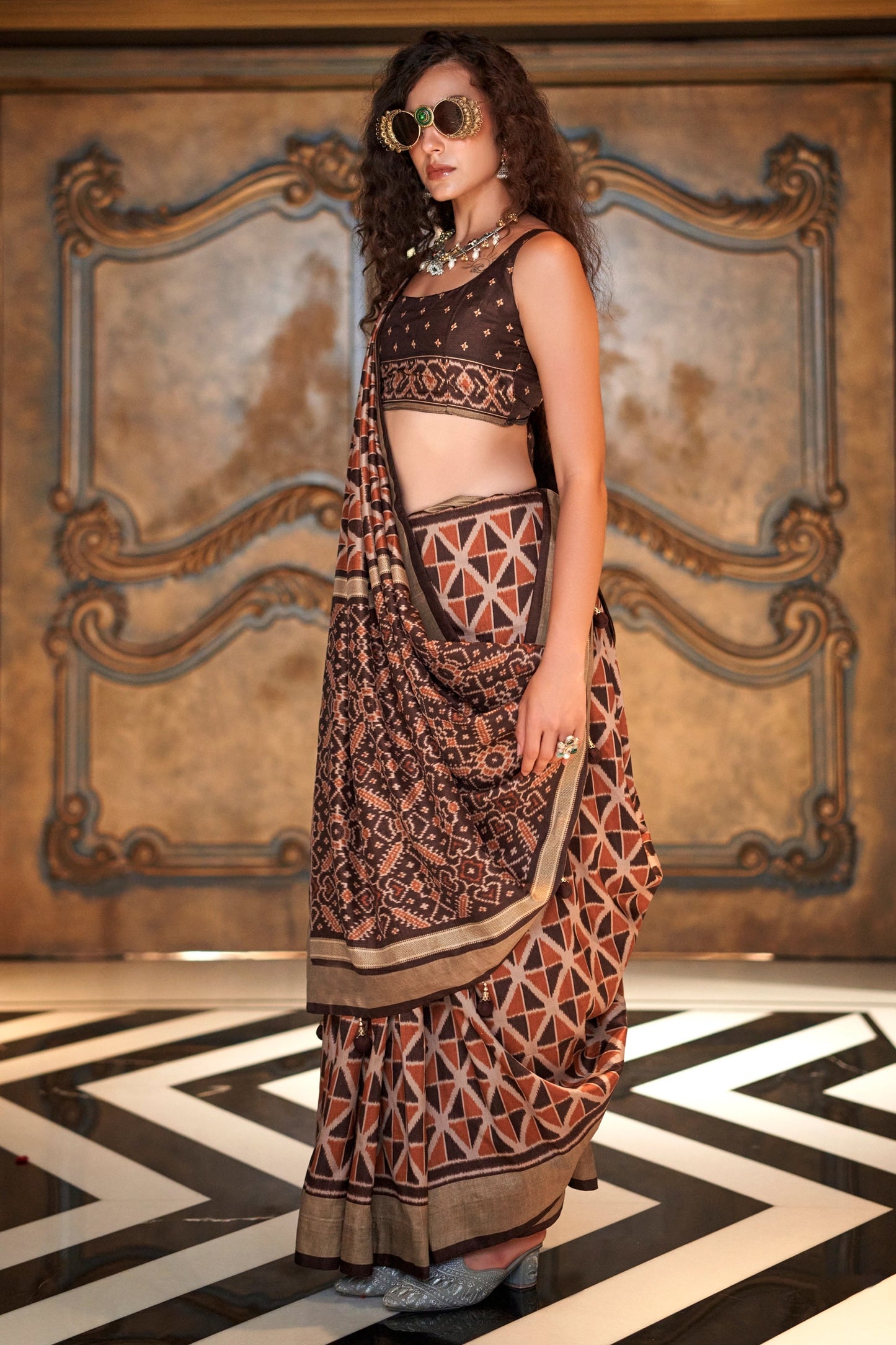 Brown Printed Patola Silk Saree-SAR11262_1_SareeButa.com