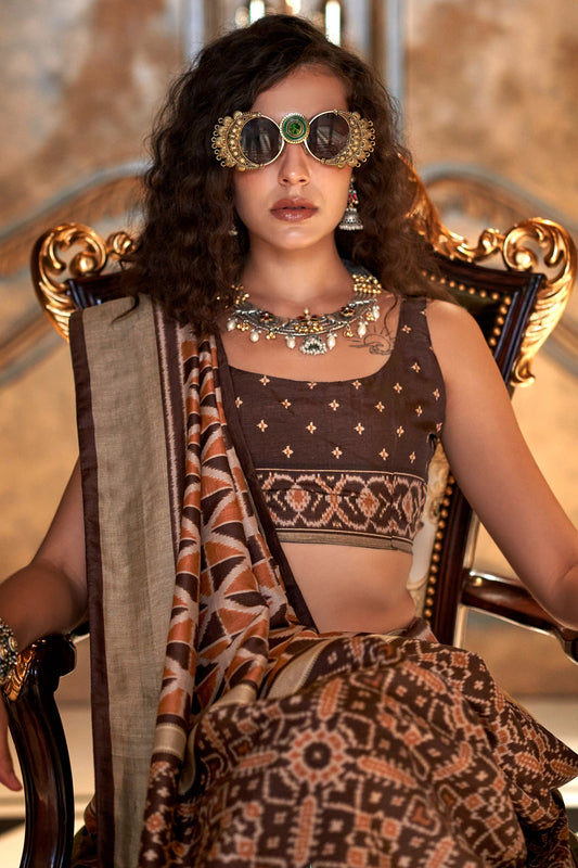 Brown Printed Patola Silk Saree-SAR11262_2_SareeButa.com