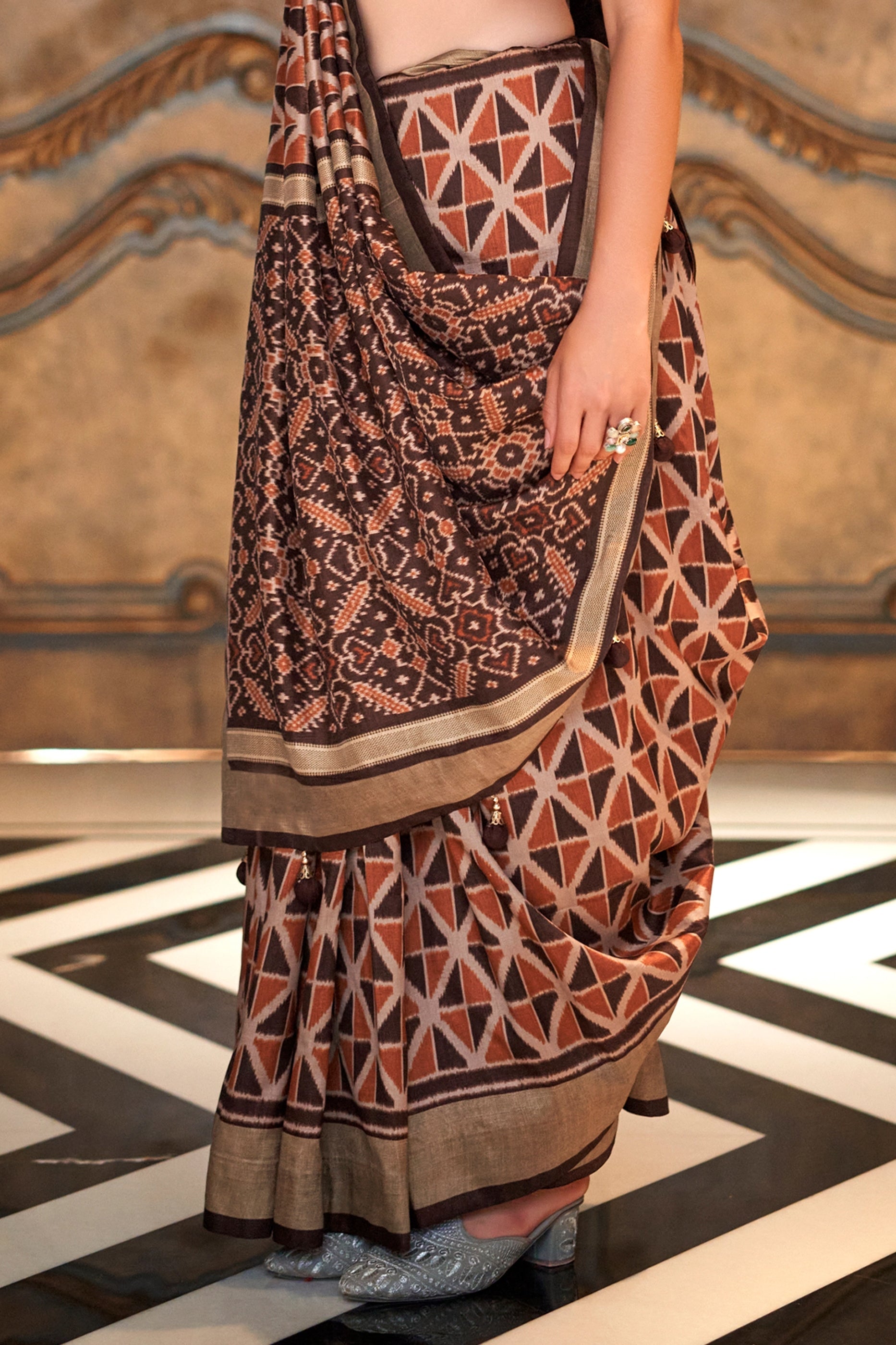 Brown Printed Patola Silk Saree-SAR11262_4_SareeButa.com