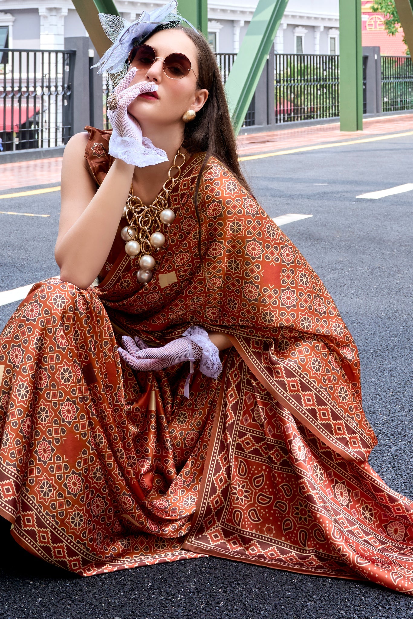 Brown Printed Satin Silk Saree-ZB133609_2_SareeButa.com