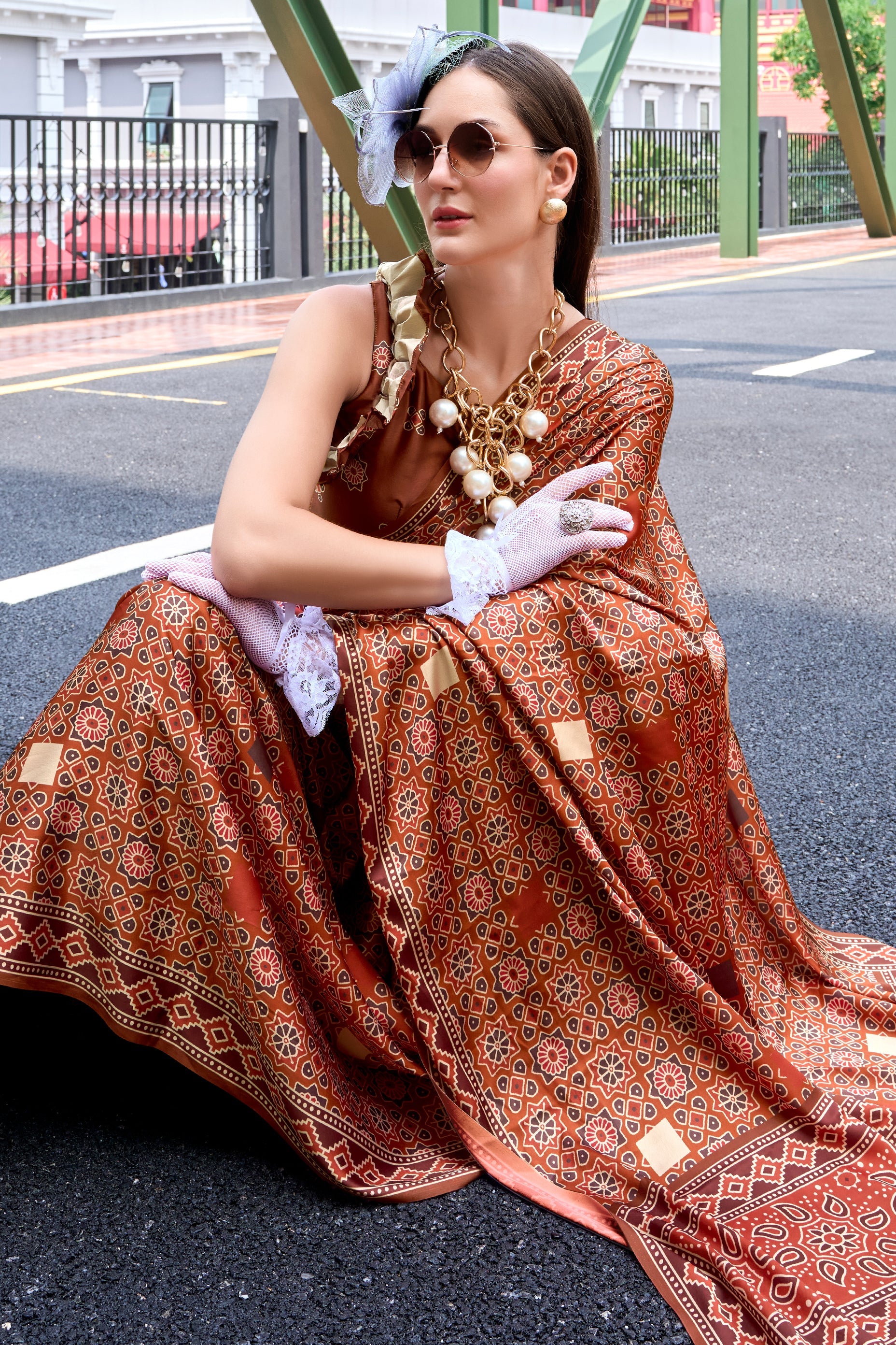 Brown Printed Satin Silk Saree-ZB133609_4_SareeButa.com