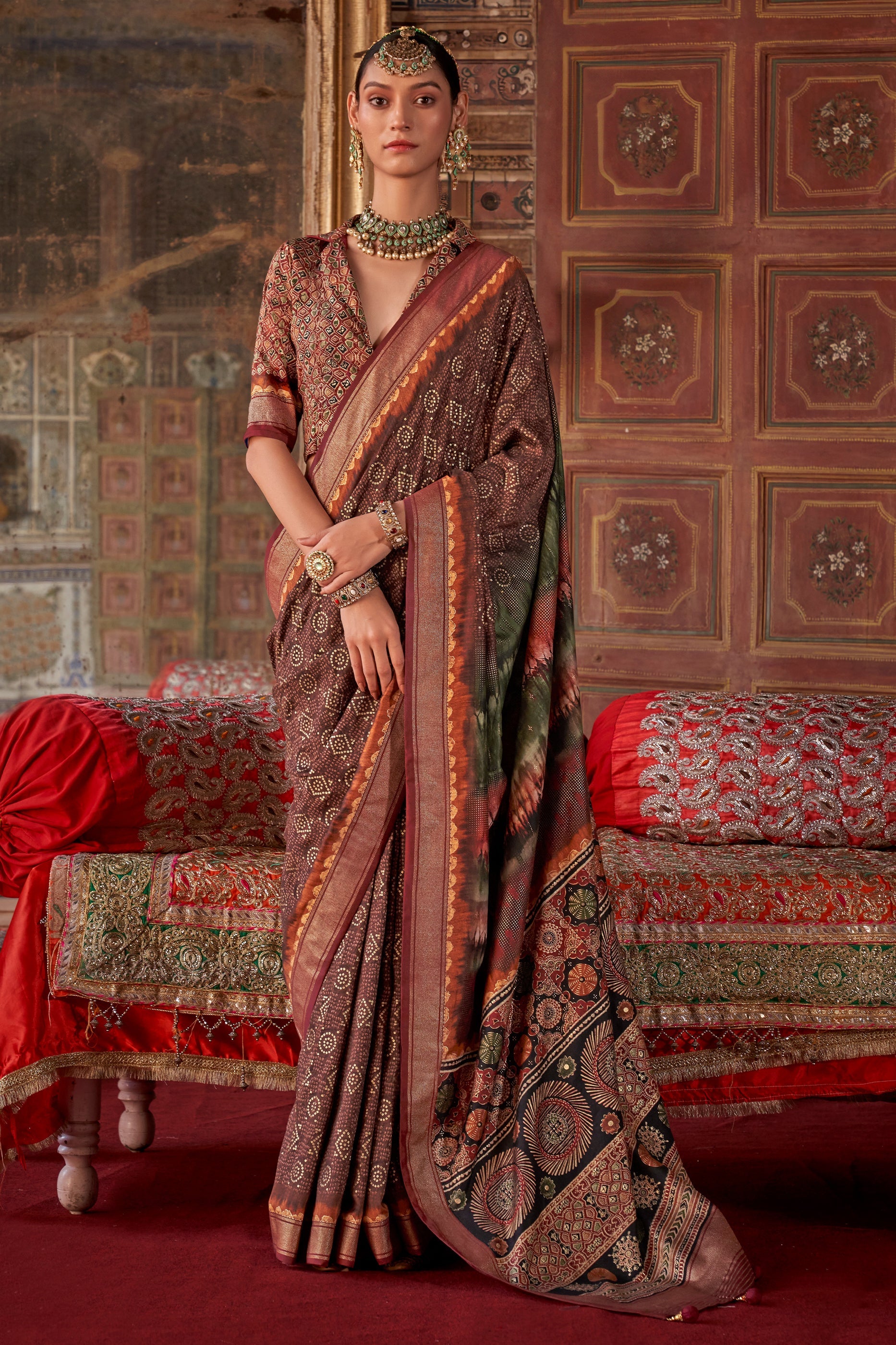 Brown Printed Silk Saree-SAR10110_1_SareeButa.com