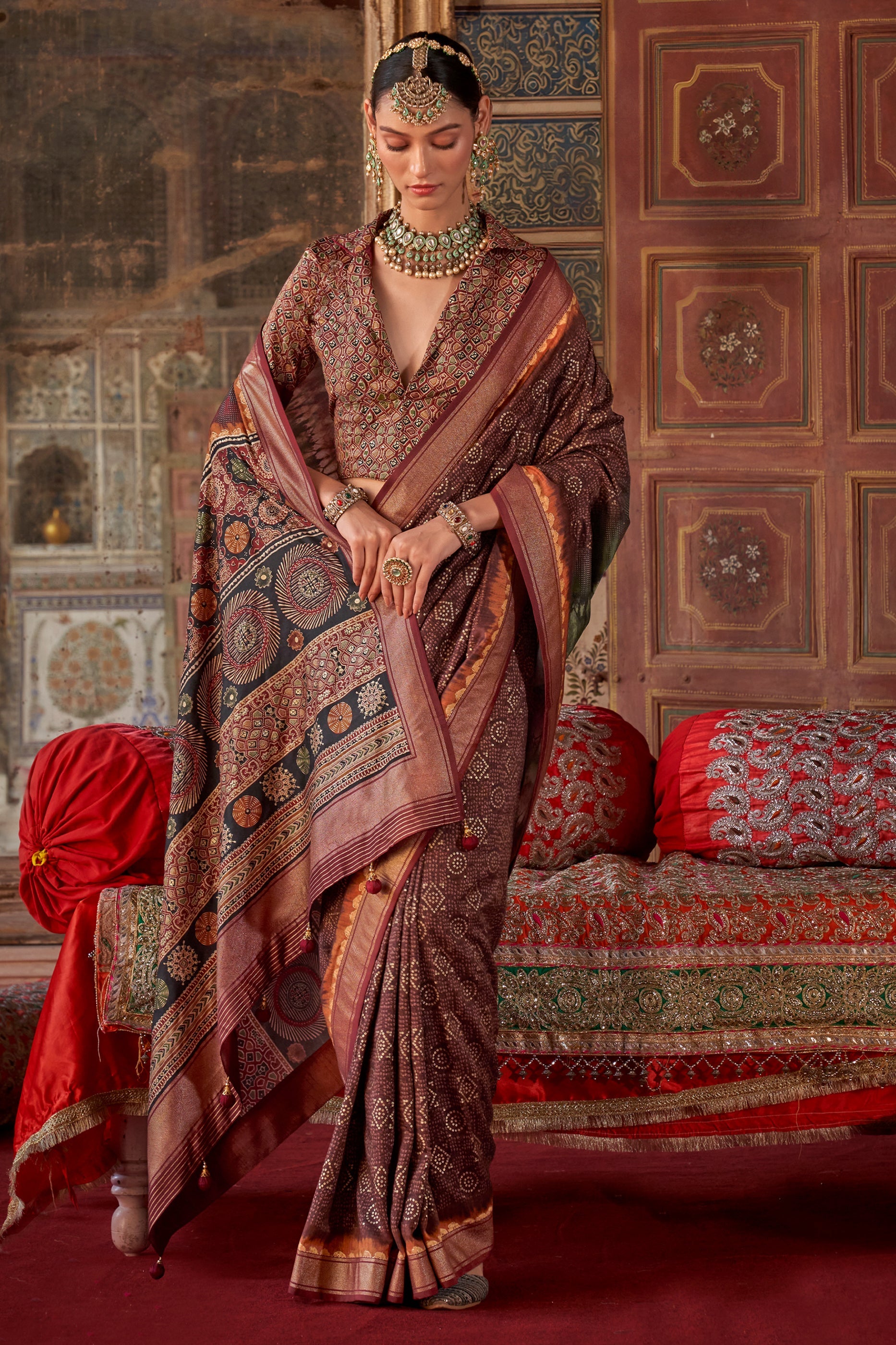 Brown Printed Silk Saree-SAR10110_2_SareeButa.com