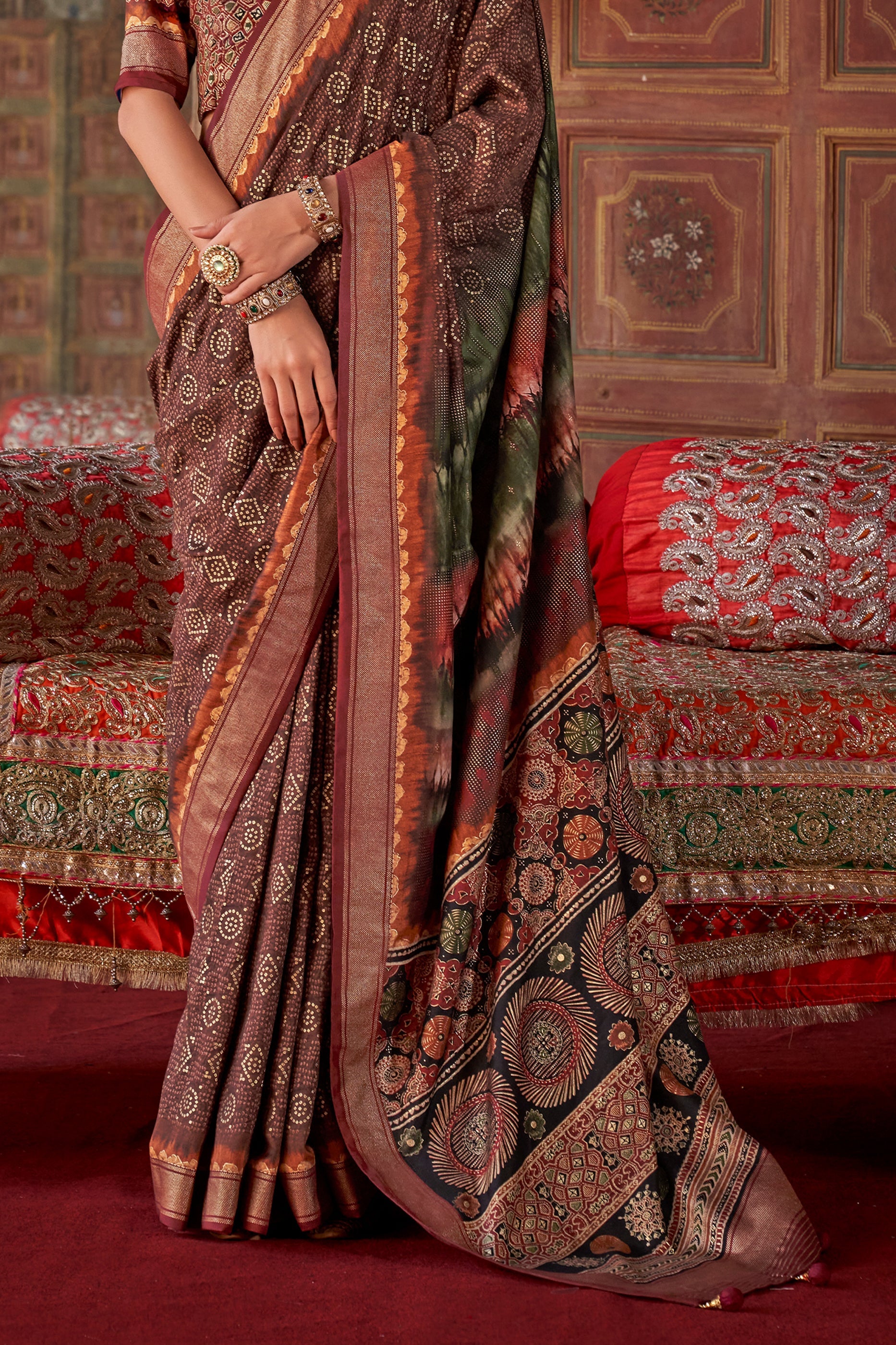 Brown Printed Silk Saree-SAR10110_4_SareeButa.com