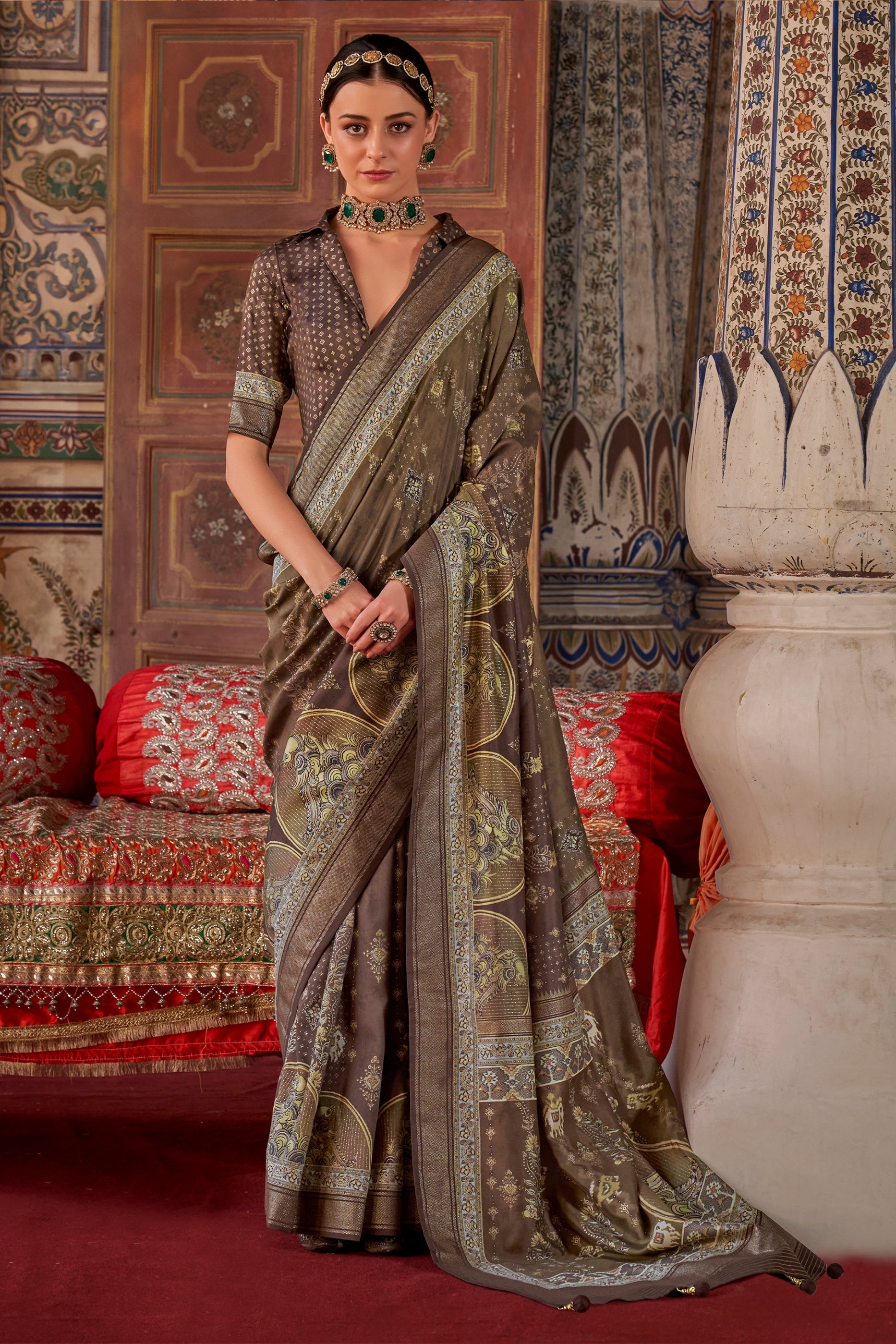 Brown Printed Silk Saree-SAR10114_1_SareeButa.com