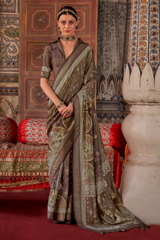 Brown Printed Silk Saree-SAR10114_1_SareeButa.com