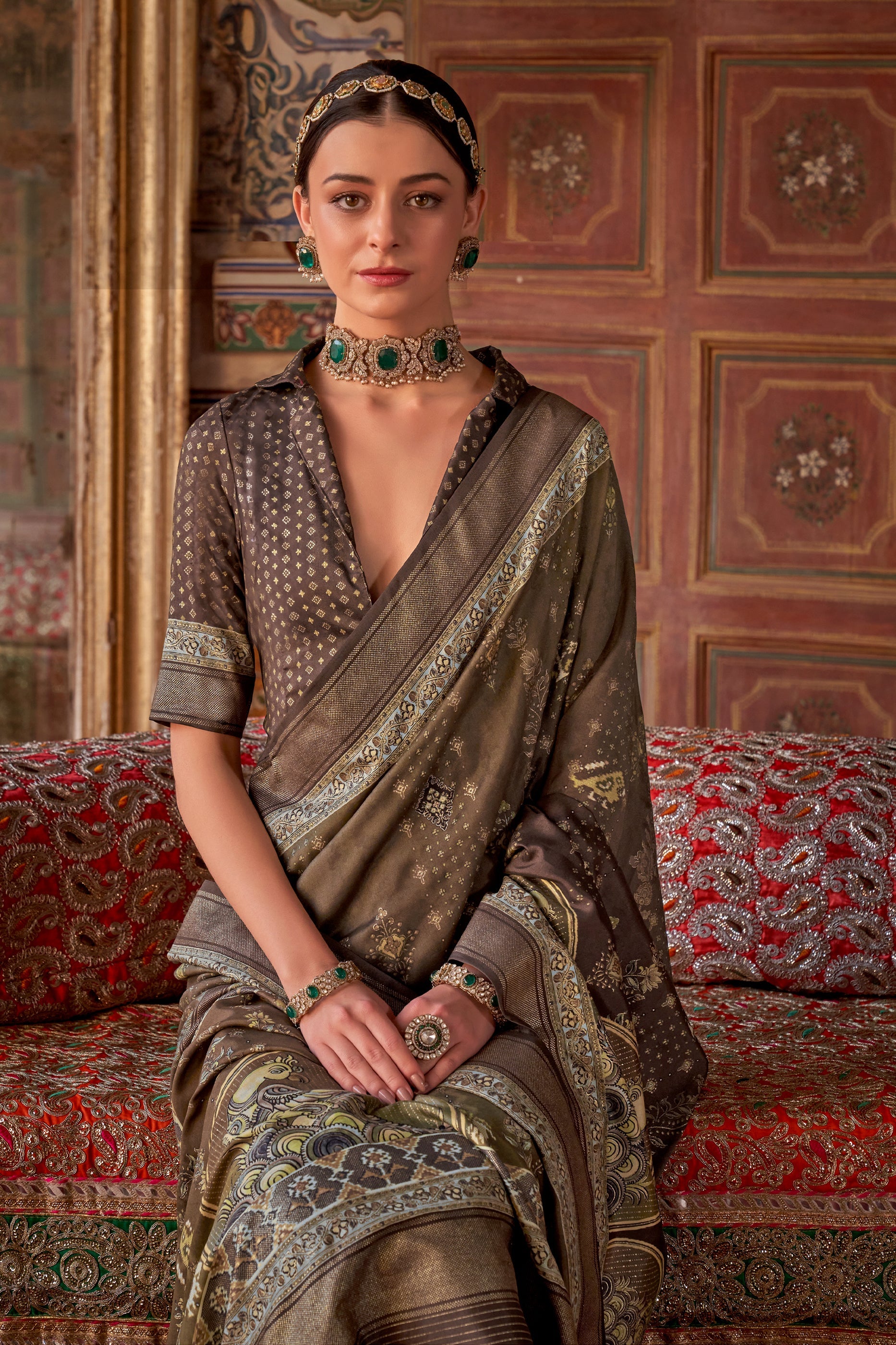 Brown Printed Silk Saree-SAR10114_2_SareeButa.com