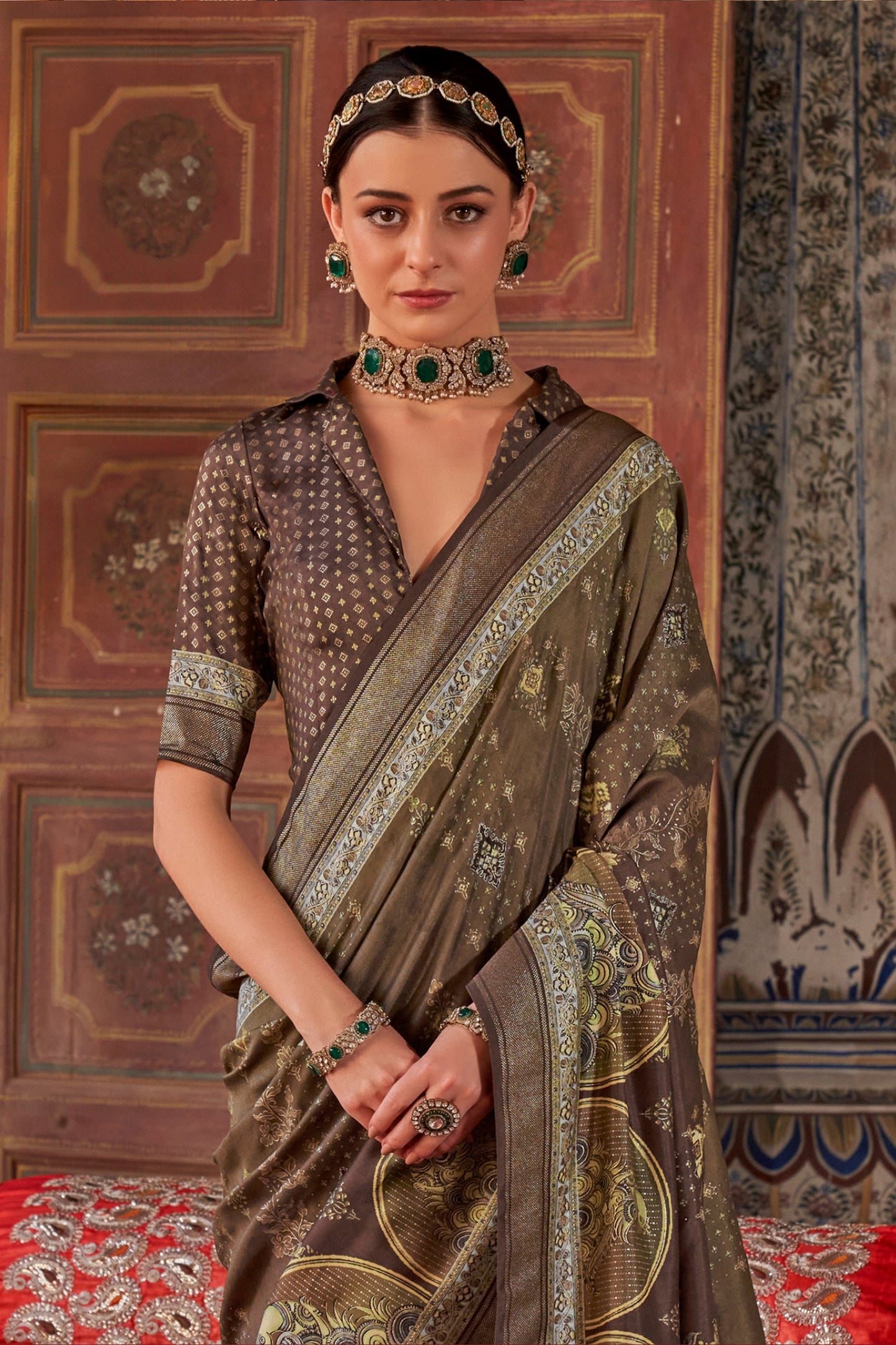 Brown Printed Silk Saree-SAR10114_3_SareeButa.com