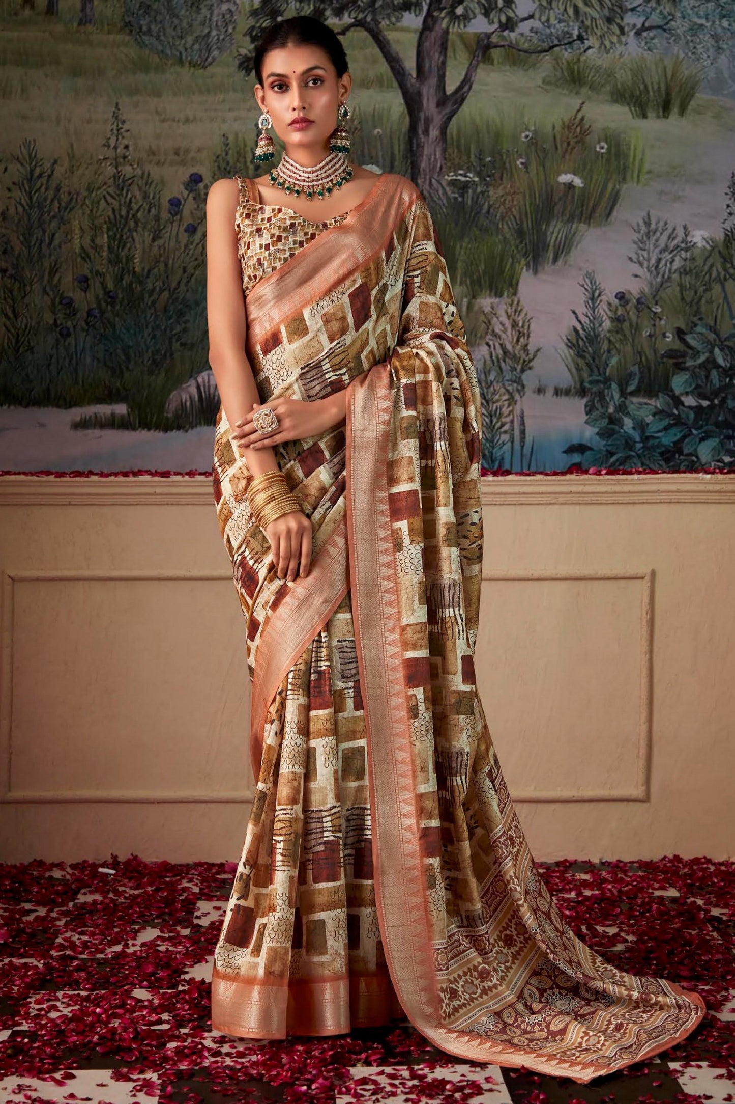 Brown Printed Silk Saree-ZB134361_1_SareeButa.com
