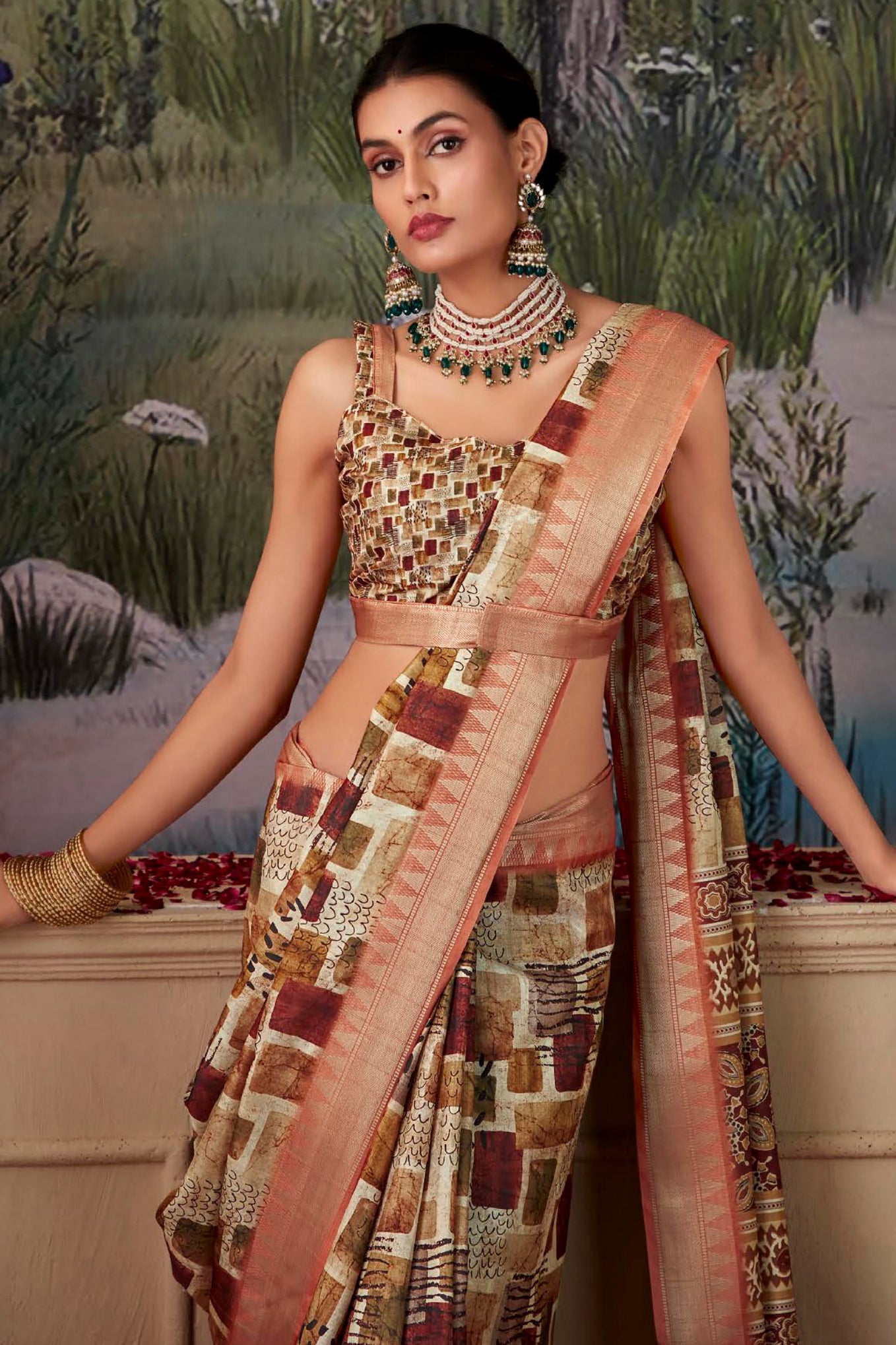 Brown Printed Silk Saree-ZB134361_2_SareeButa.com