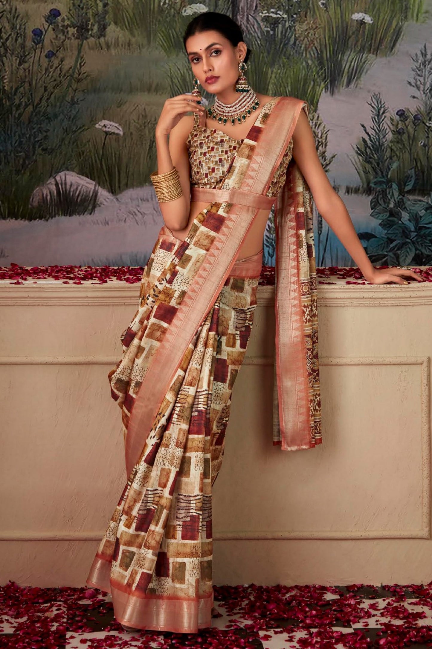 Brown Printed Silk Saree-ZB134361_3_SareeButa.com