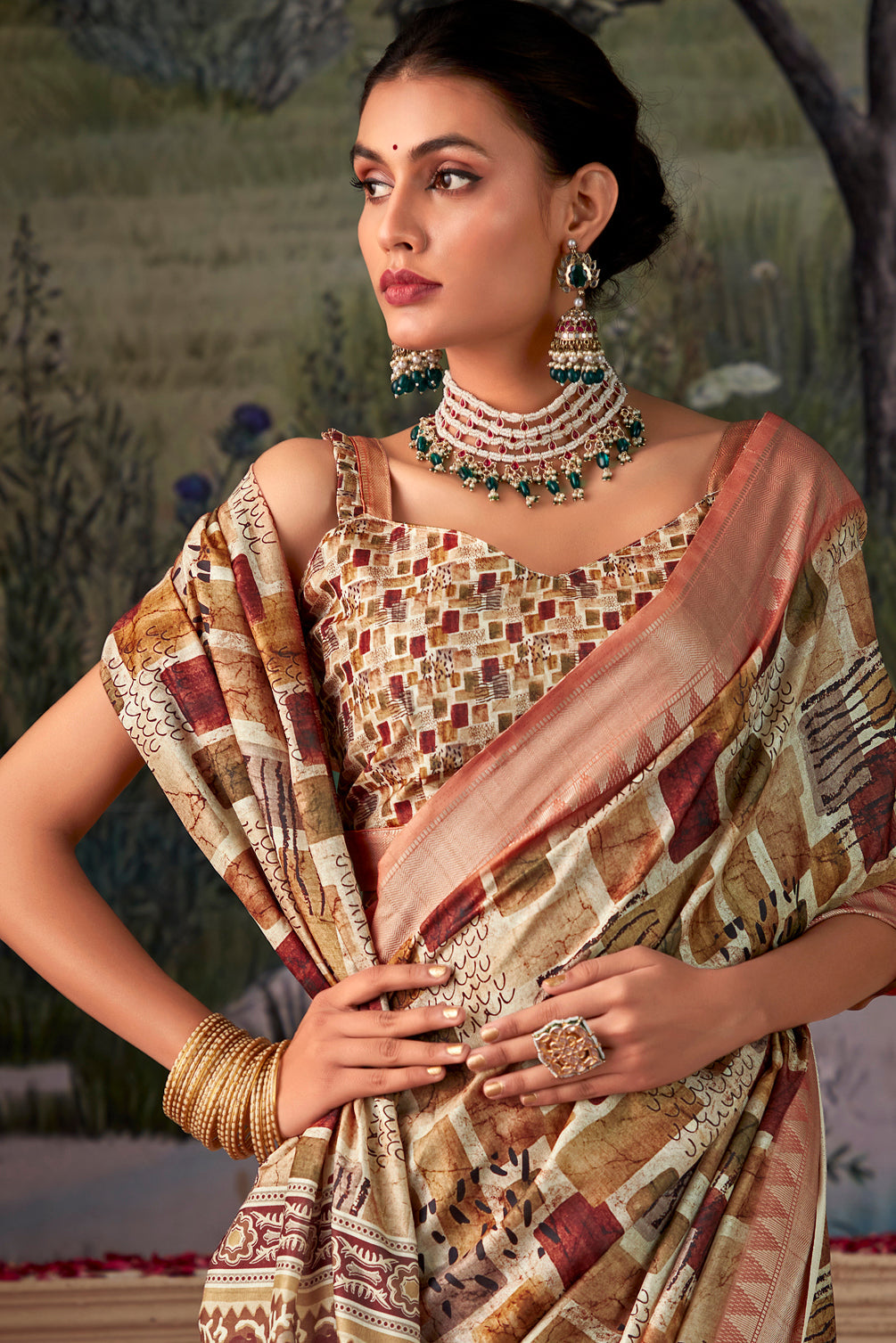 Brown Printed Silk Saree-ZB134361_4_SareeButa.com