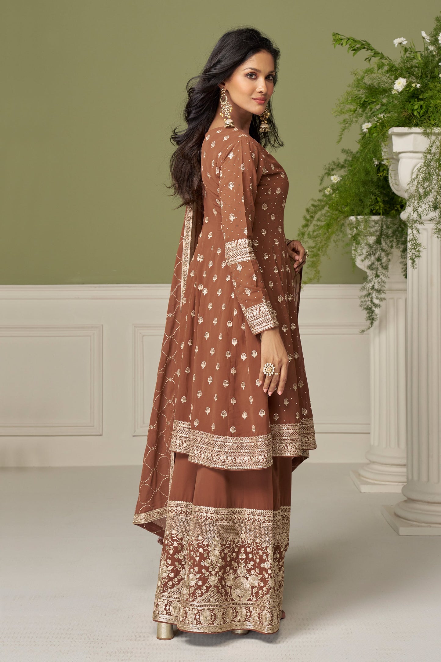 Brown Readymade Embroidered Georgette Suit-SAR11549_3_SareeButa.com