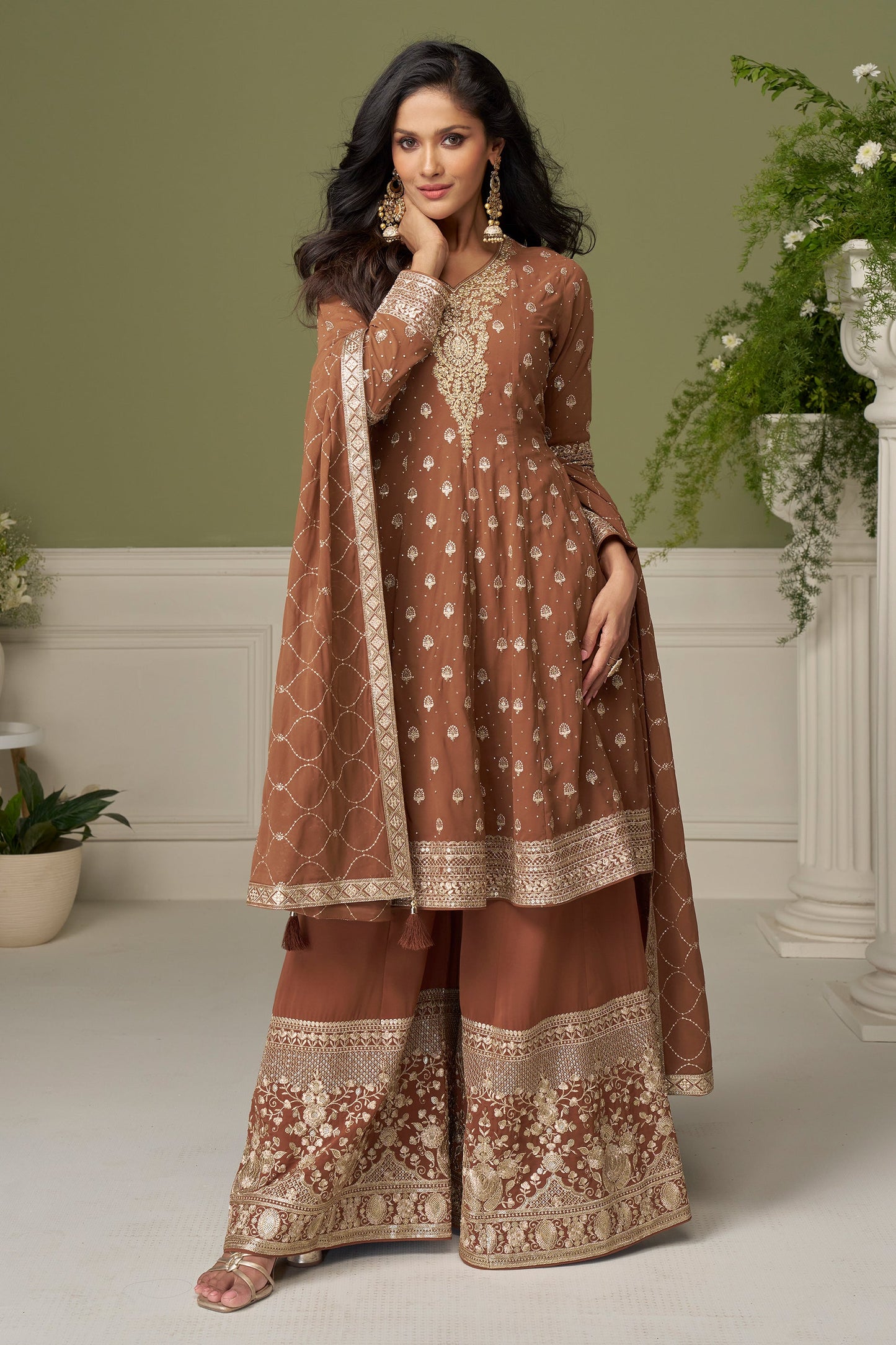 Brown Readymade Embroidered Georgette Suit-SAR11549_4_SareeButa.com