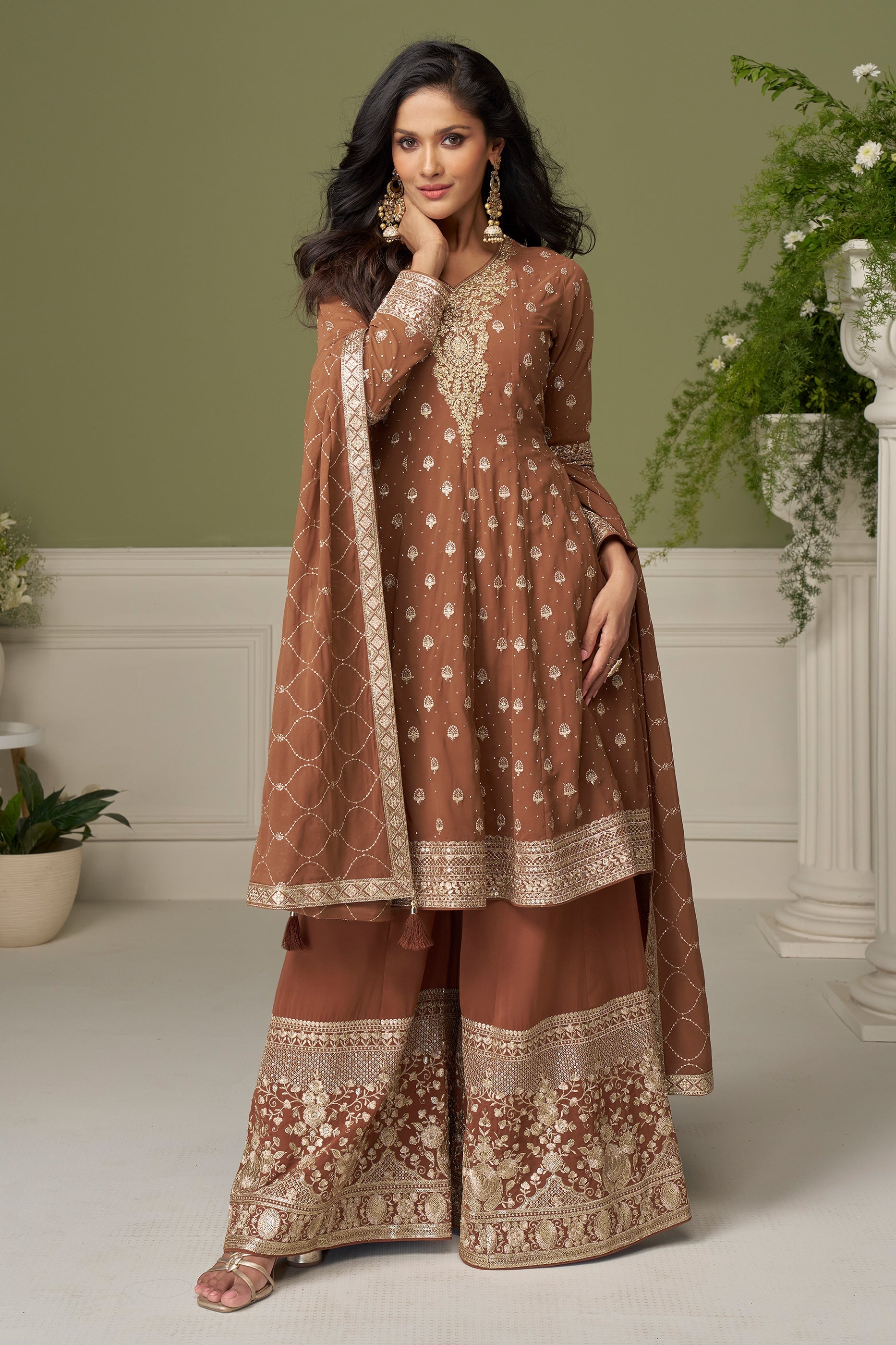 Brown Readymade Embroidered Georgette Suit-SAR11549_4_SareeButa.com