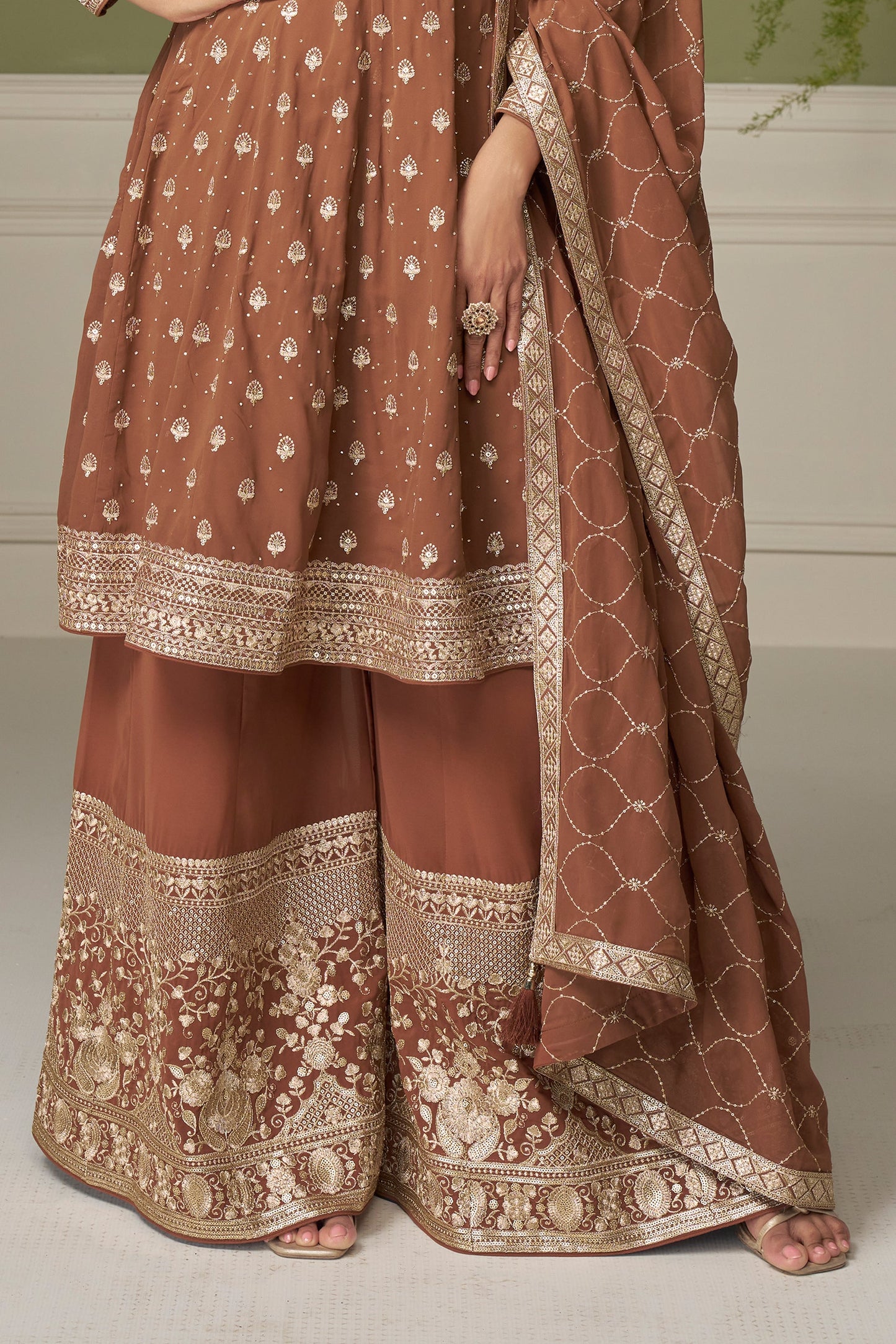 Brown Readymade Embroidered Georgette Suit-SAR11549_5_SareeButa.com