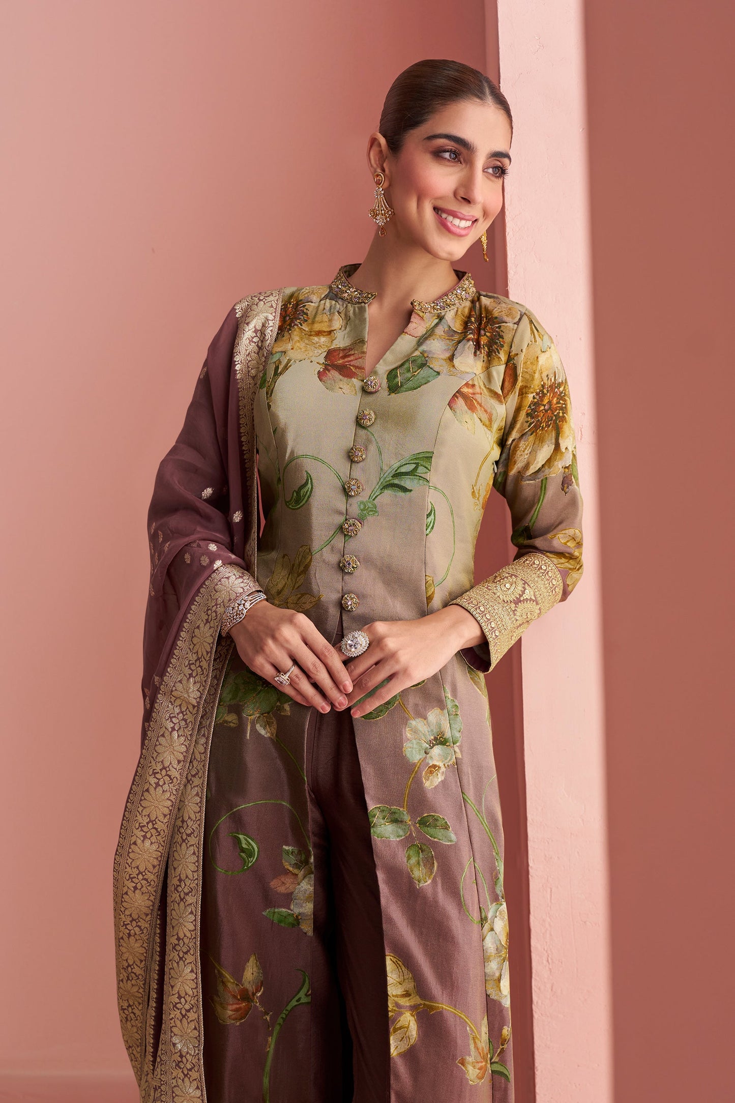Brown Readymade Embroidered Silk Suit-SAR10500_2_SareeButa.com