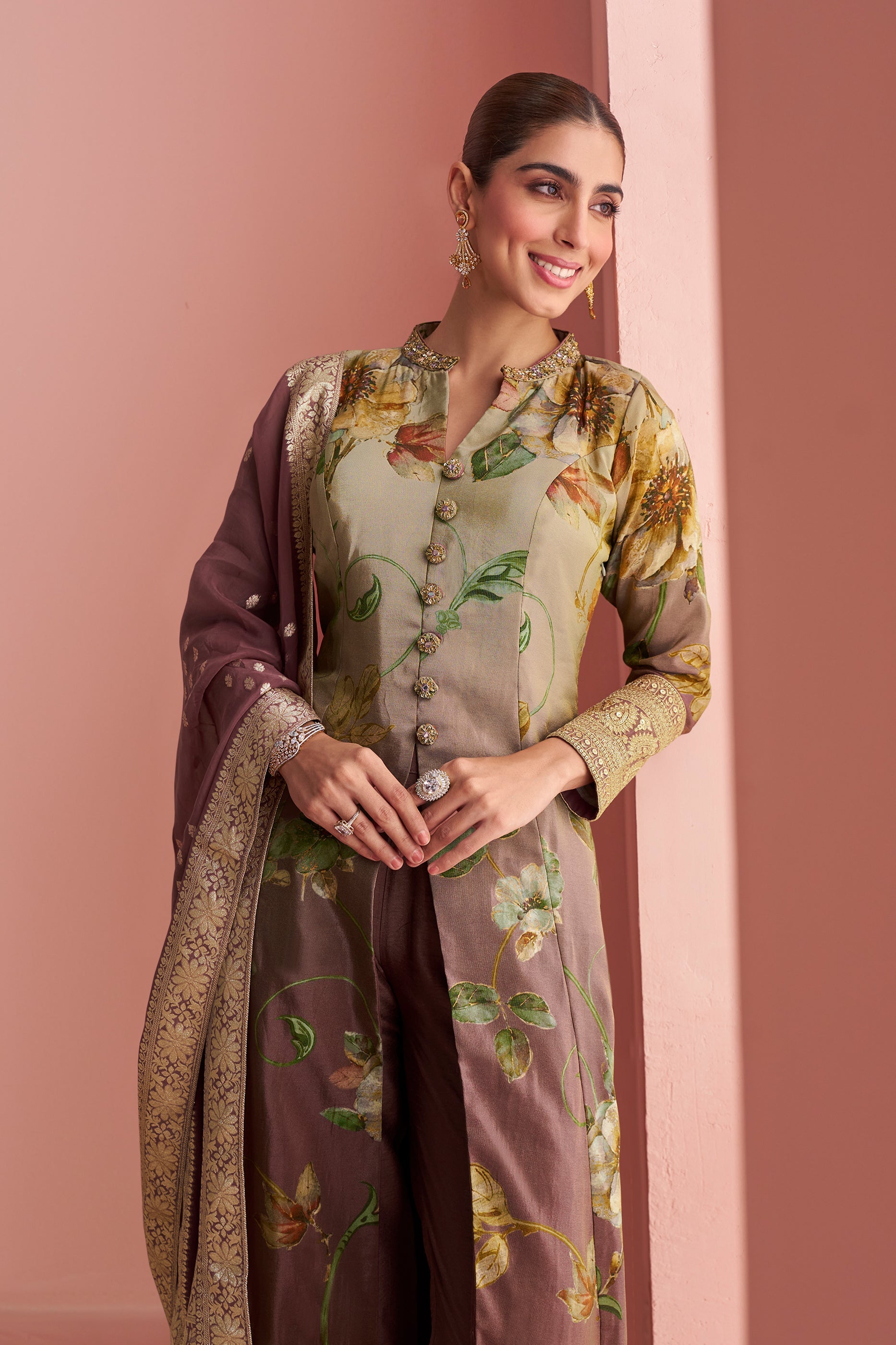 Brown Readymade Embroidered Silk Suit-SAR10500_2_SareeButa.com
