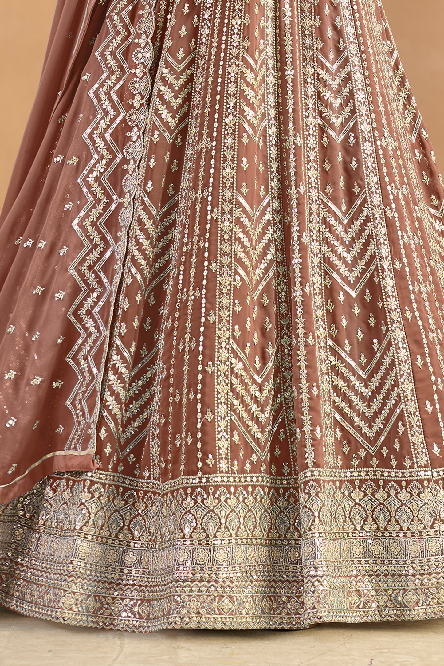 Brown Readymade Georgette Gown With Dupatta-SAR12491_5_SareeButa.com