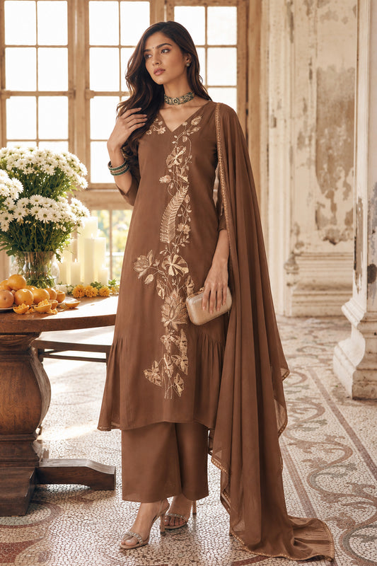 Brown Readymade Mul Chanderi Suit-SAR13334_1_SareeButa.com