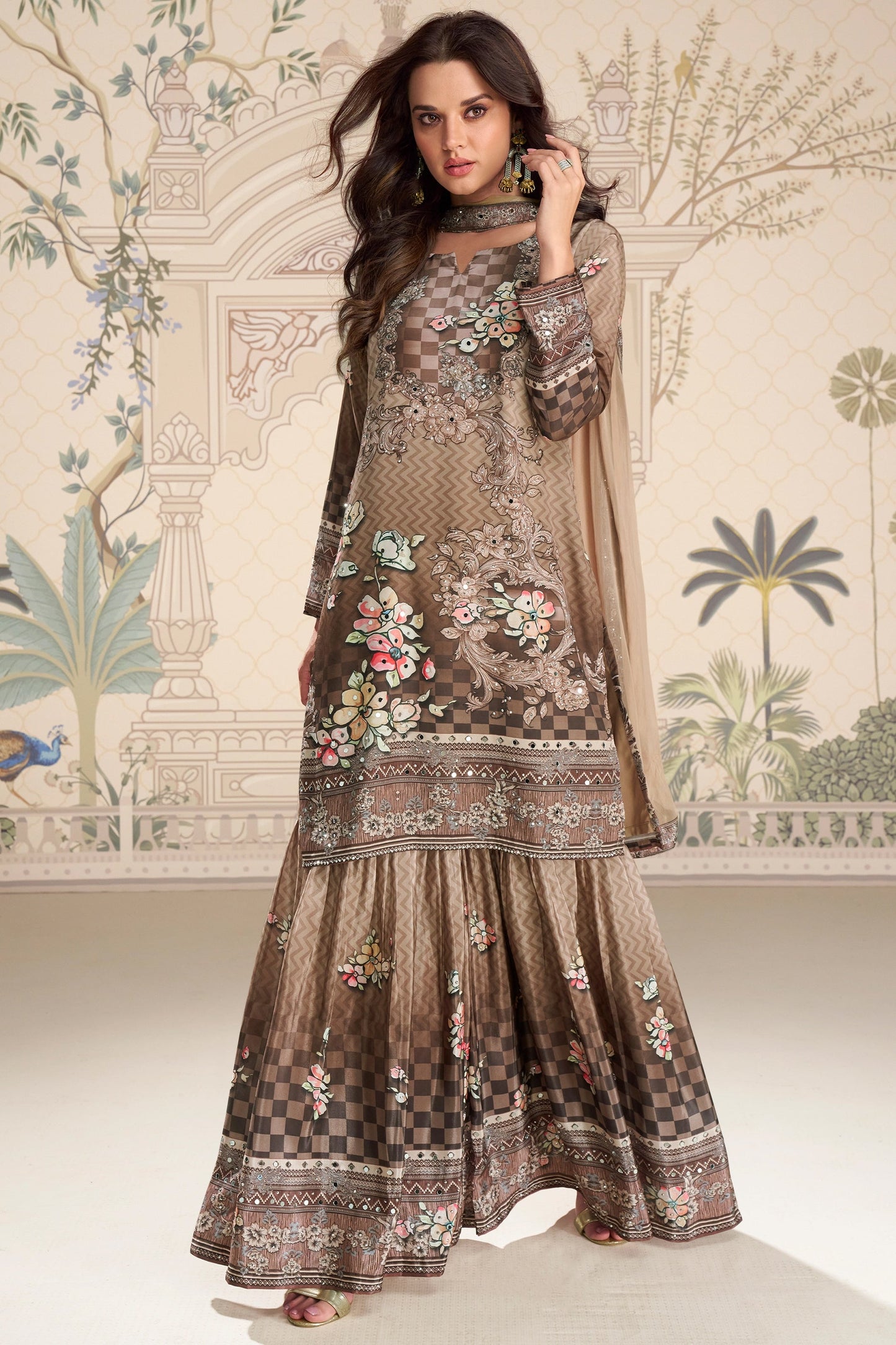 Brown Readymade Satin Crepe Sharara Suit-SAR10936_1_SareeButa.com