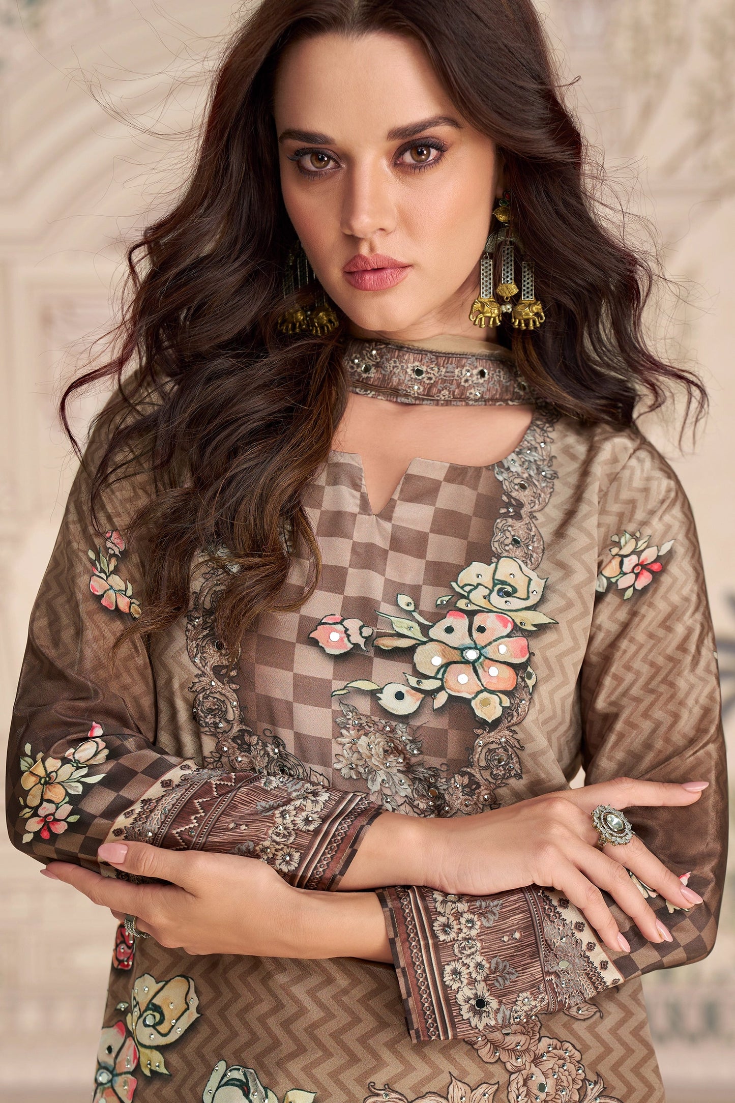 Brown Readymade Satin Crepe Sharara Suit-SAR10936_2_SareeButa.com