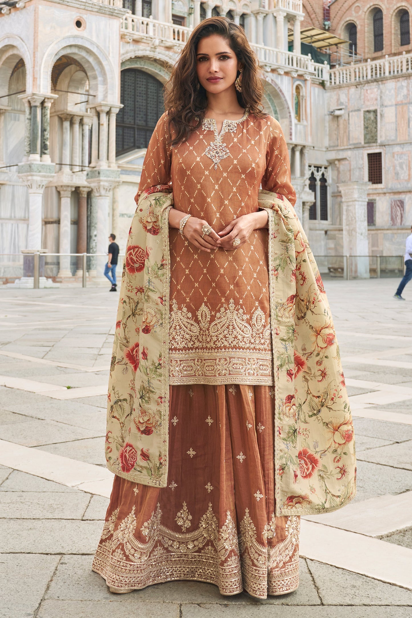 Brown Readymade Viscose Silk Sharara Suit-SAR10780_1_SareeButa.com