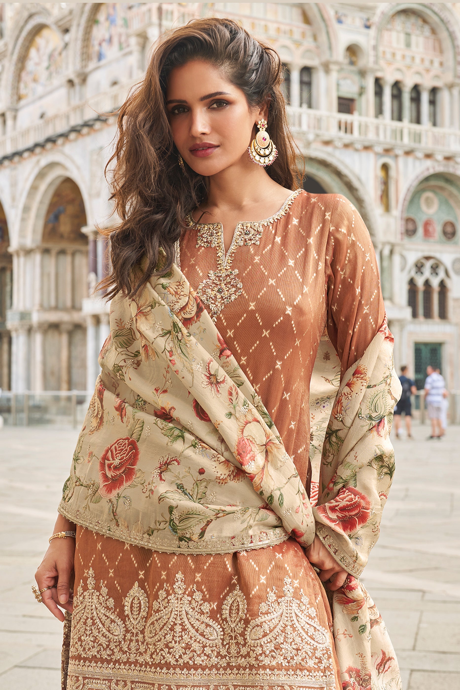 Brown Readymade Viscose Silk Sharara Suit-SAR10780_2_SareeButa.com