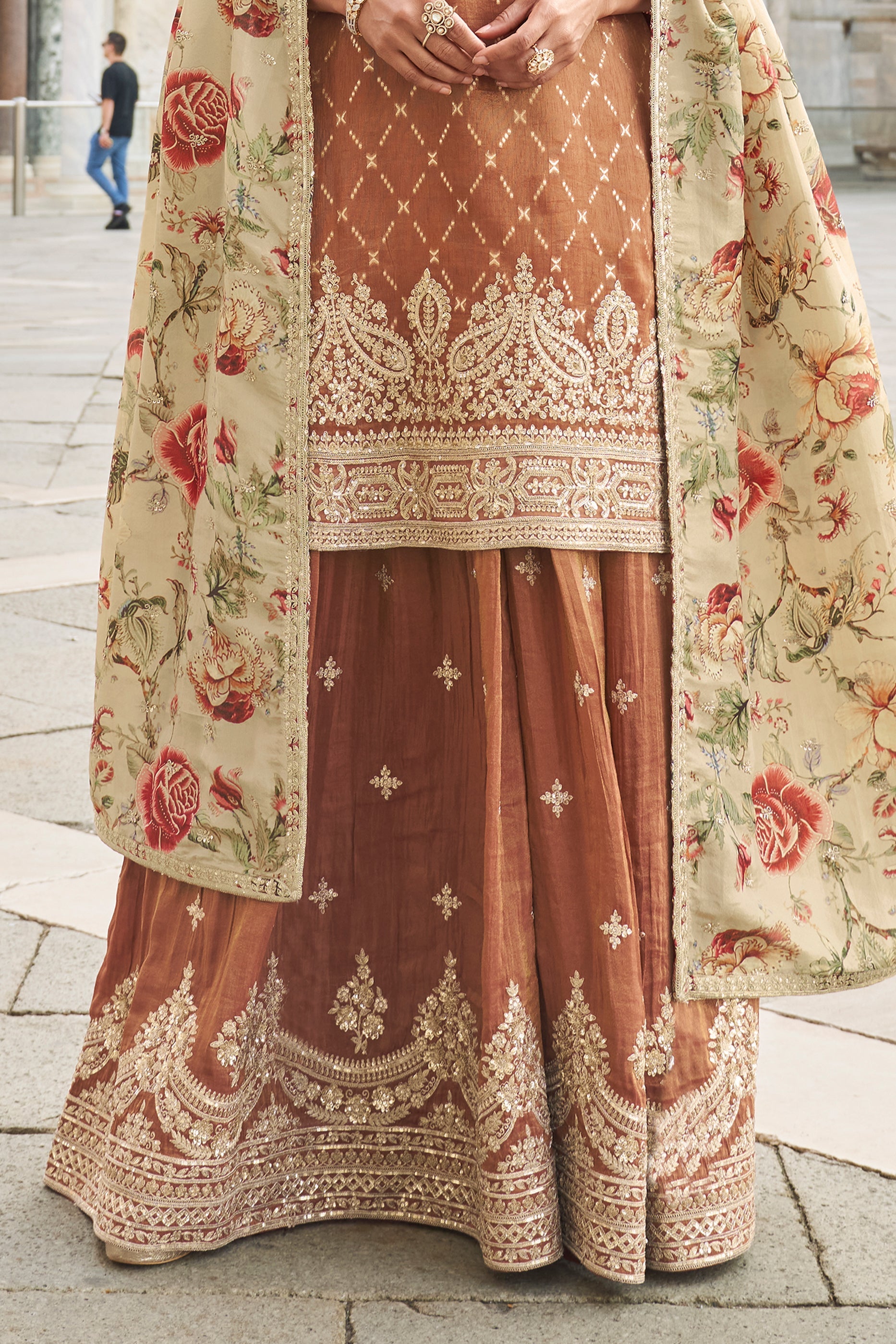 Brown Readymade Viscose Silk Sharara Suit-SAR10780_4_SareeButa.com