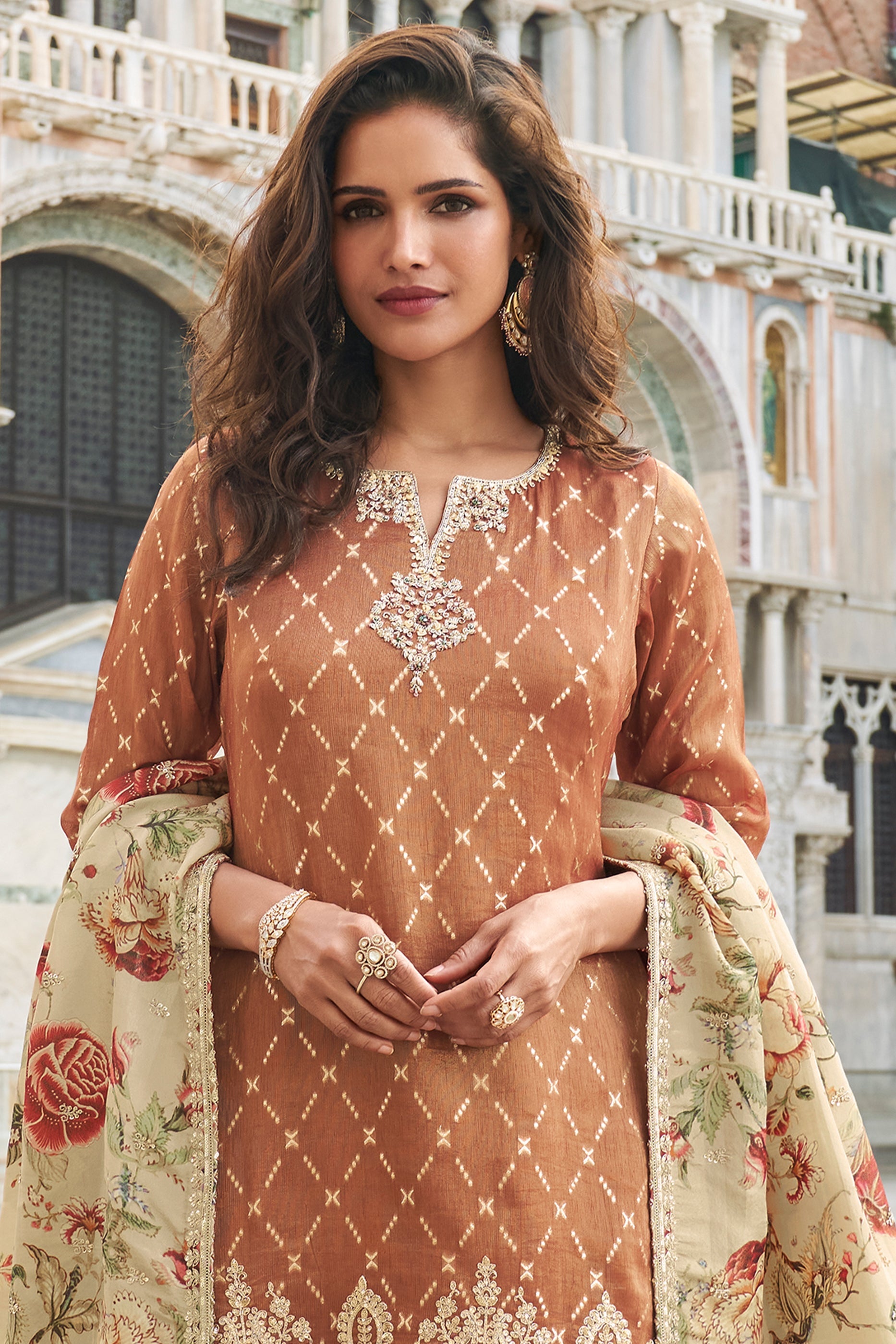 Brown Readymade Viscose Silk Sharara Suit-SAR10780_5_SareeButa.com